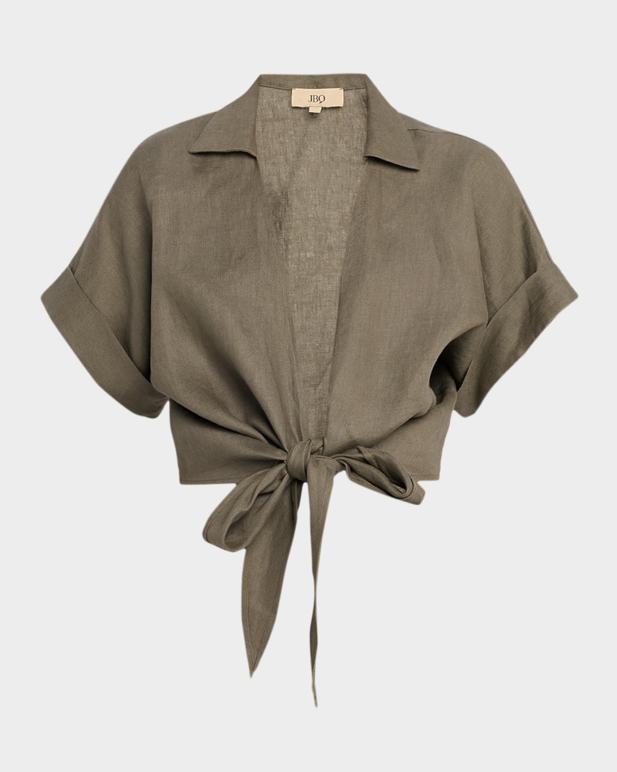 JBQ Chiara Tie-Front Linen Top