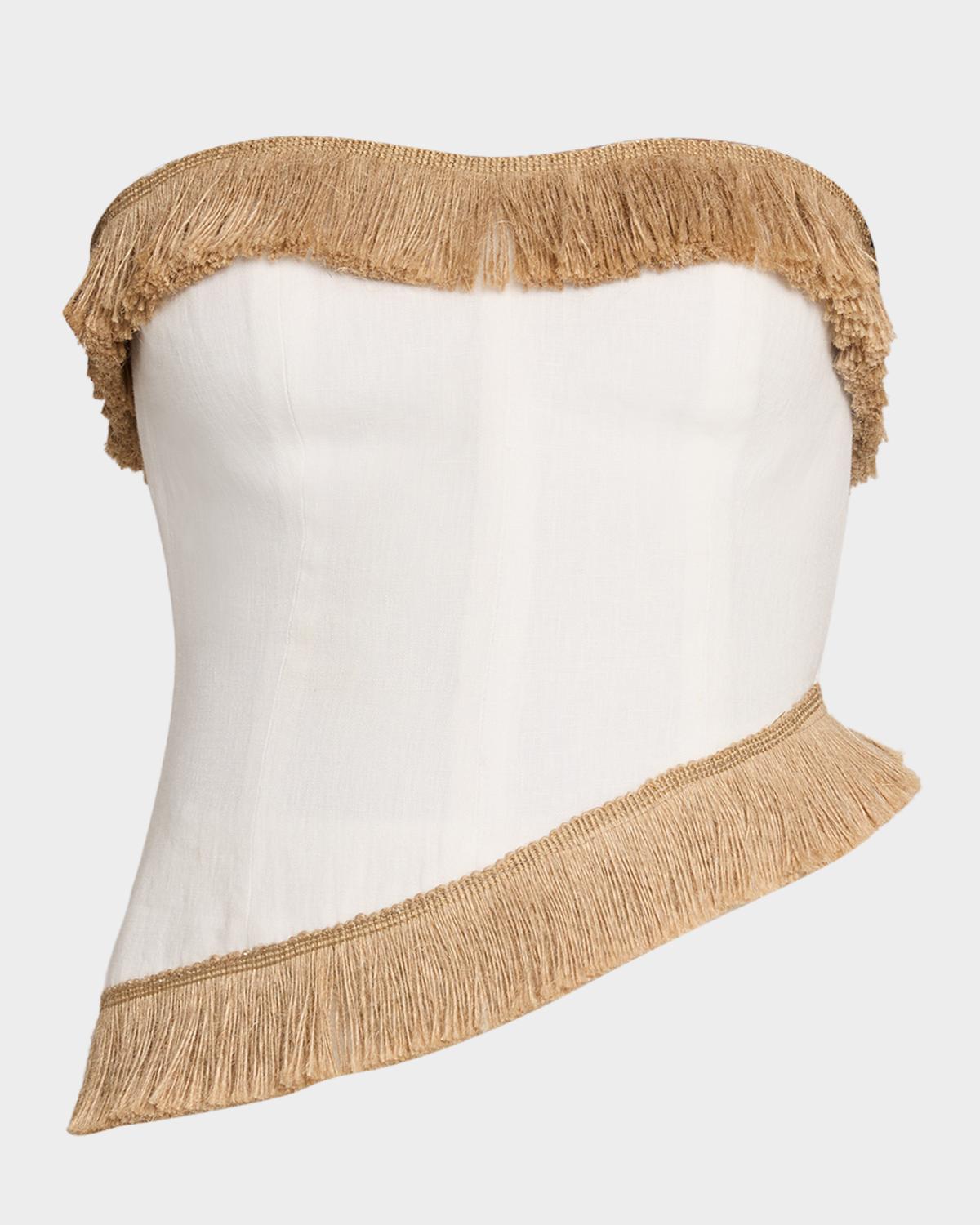 JBQ Morgan Strapless Fringe-Trim Top