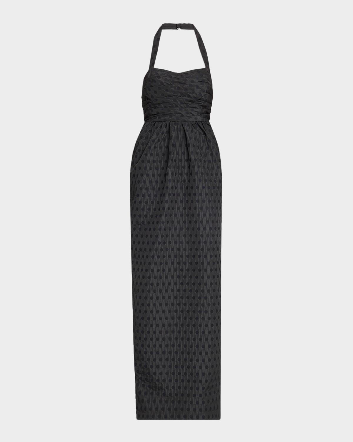 As It May Janelle Polka Dot Column Gown In Black