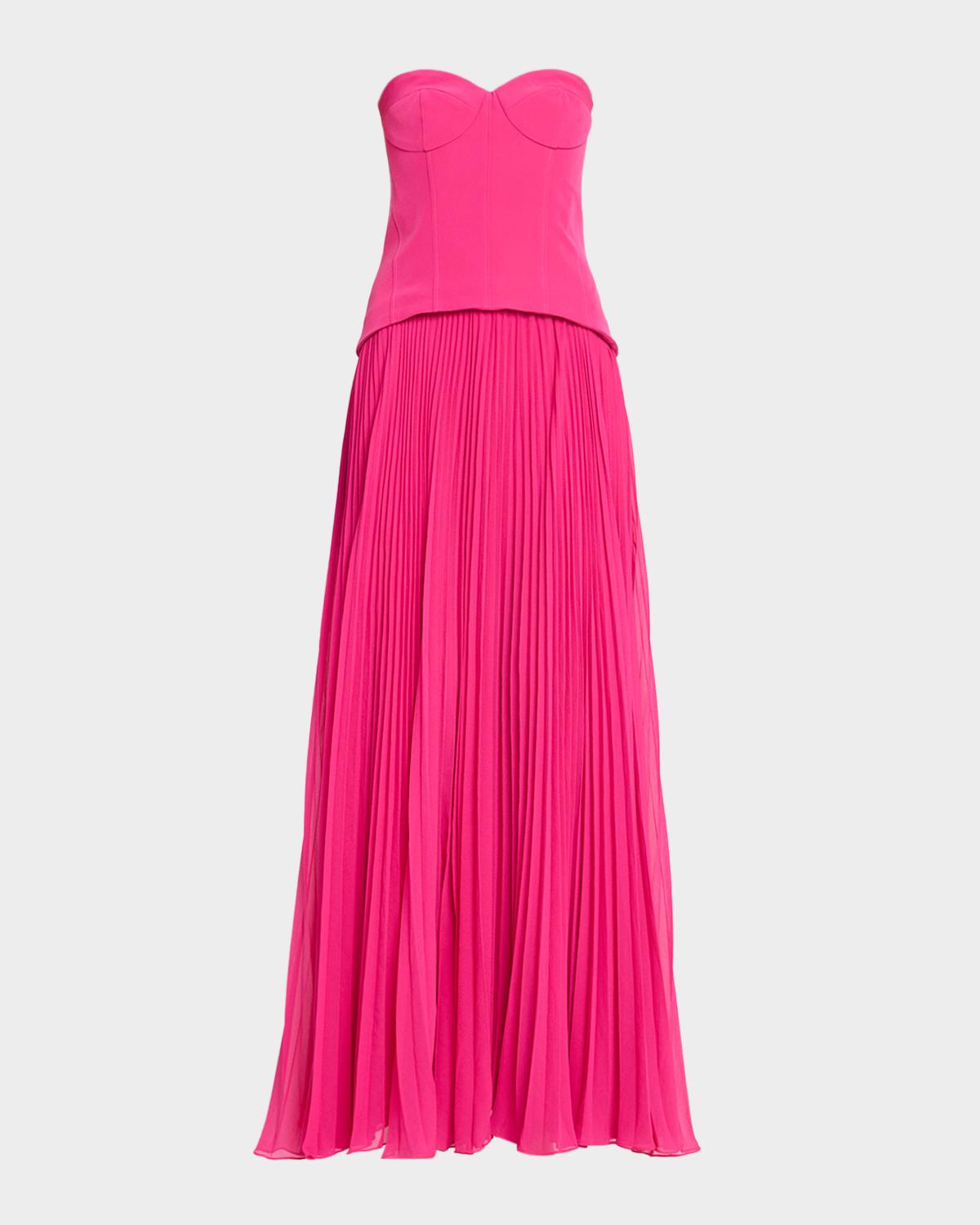 As It May Odette Strapless Crepe & Pleated Chiffon Gown In Royal Fuch