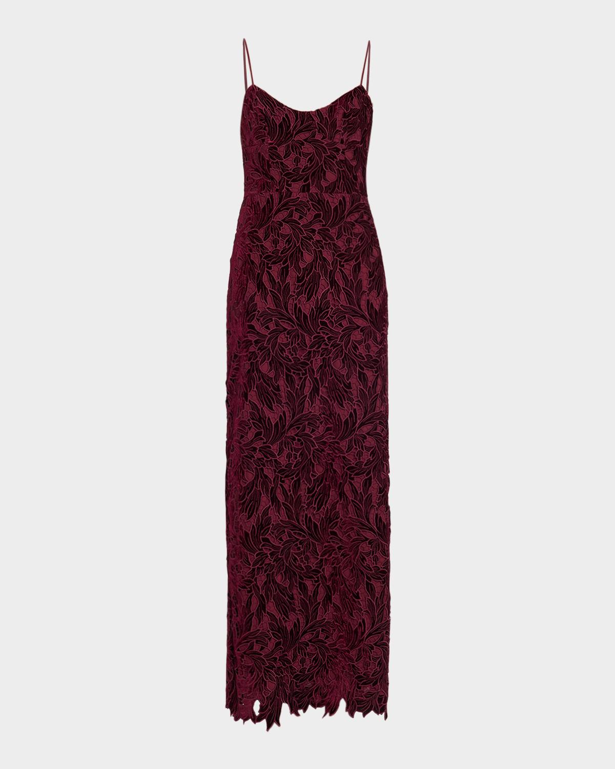 As It May Charlotte Sleeveless Velvet Lace Column Gown In Burgandy