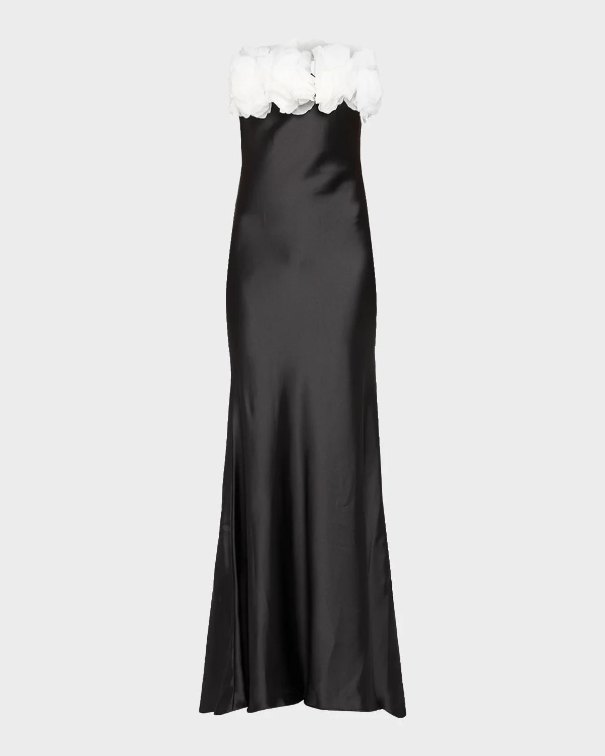 As It May Elea Rose Strapless Floral Applique Gown In Black