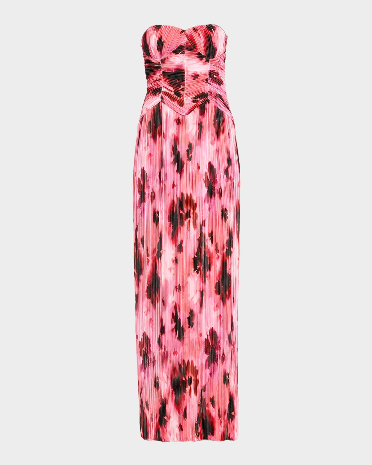 As It May Monique Floral Plissè Column Gown In Pink Multi
