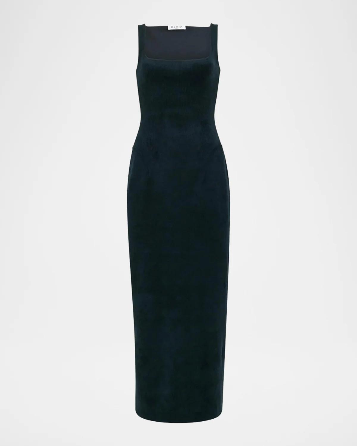 ALAÏA Sleeveless Velvet Bodycon Midi Dress