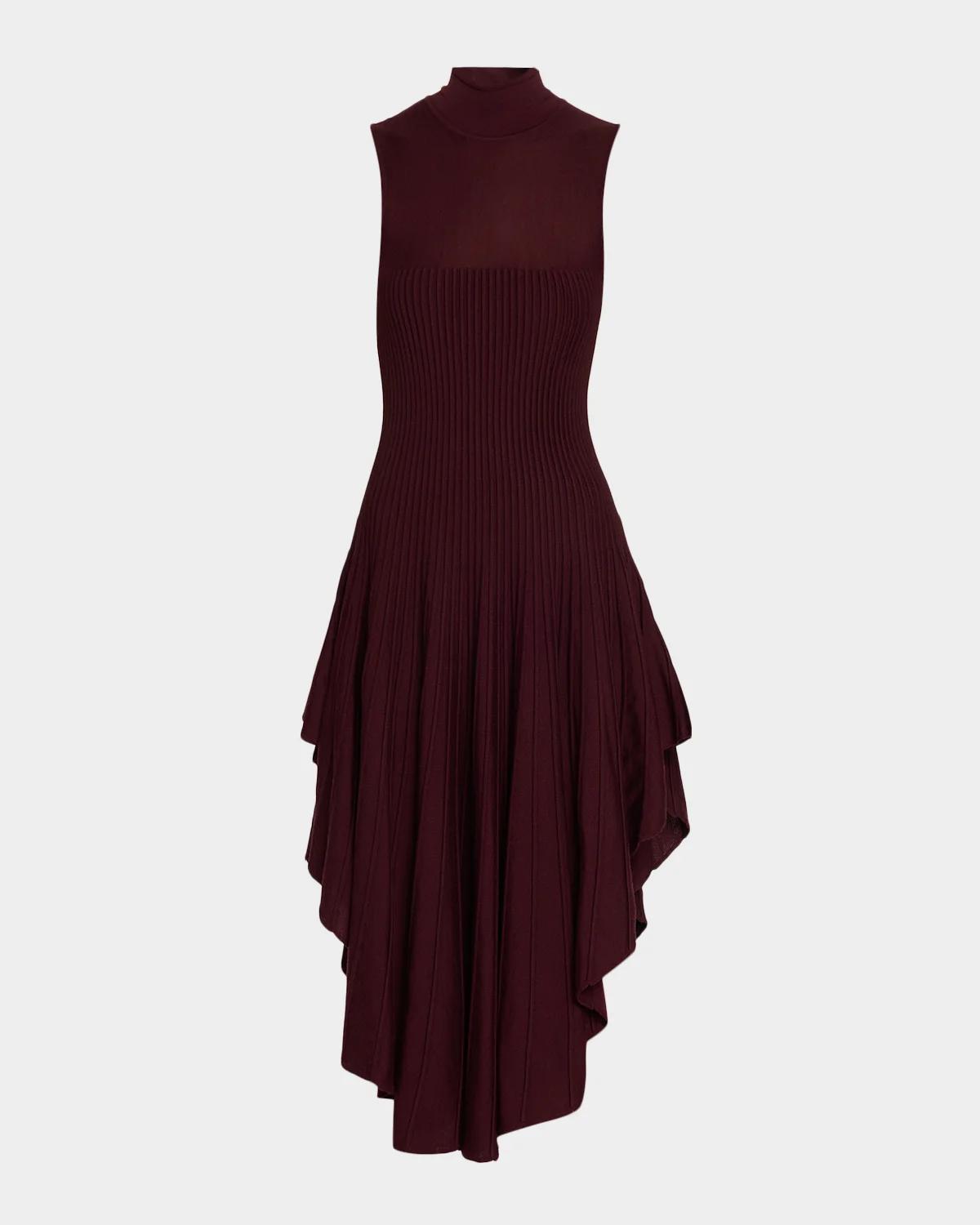 Mock-Neck Sleeveless Sculpted Pointed Midi Dress