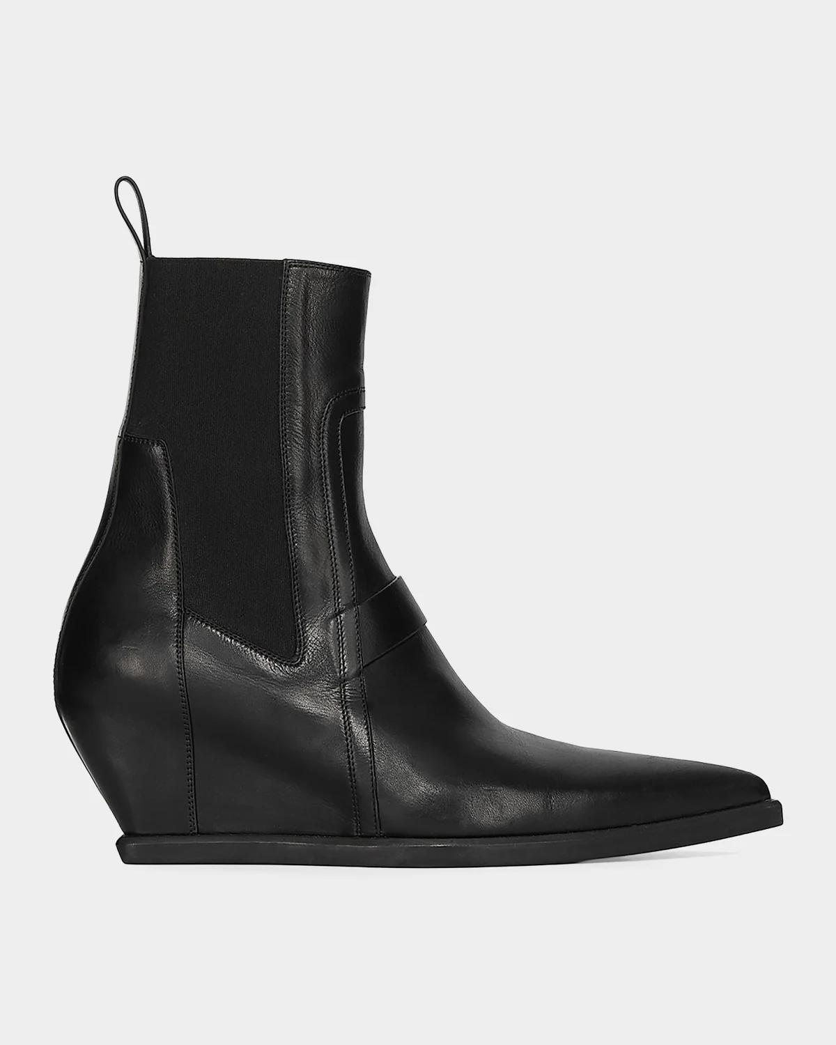 Rick Owens Point Toe Leather Wedge-Heel Ankle Boots