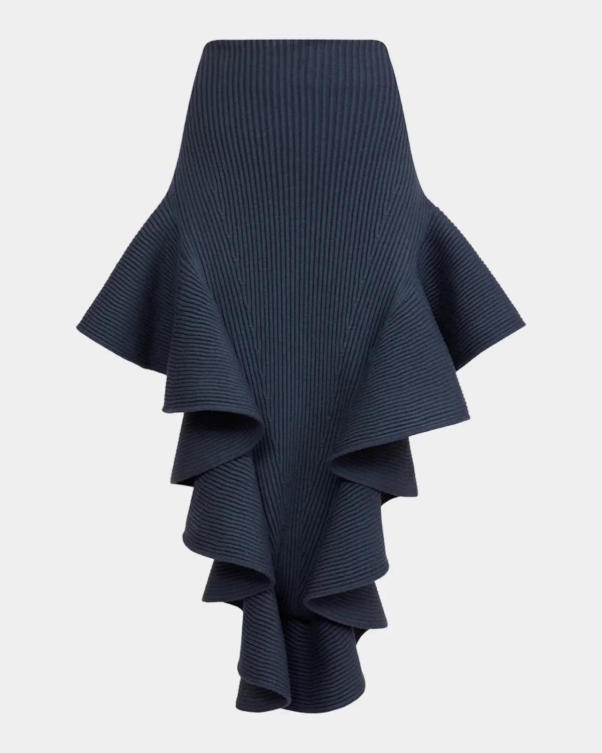 ALAÏA Ruffle Pointed Sculpted Midi Skirt