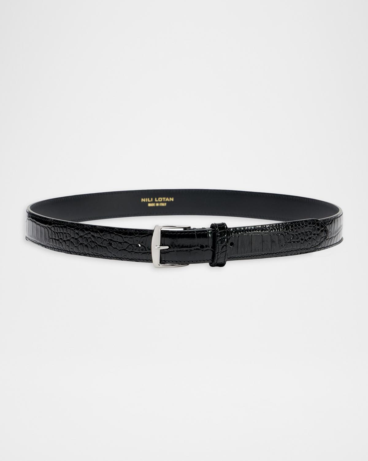 Sloane Lizard-Embossed Leather Belt