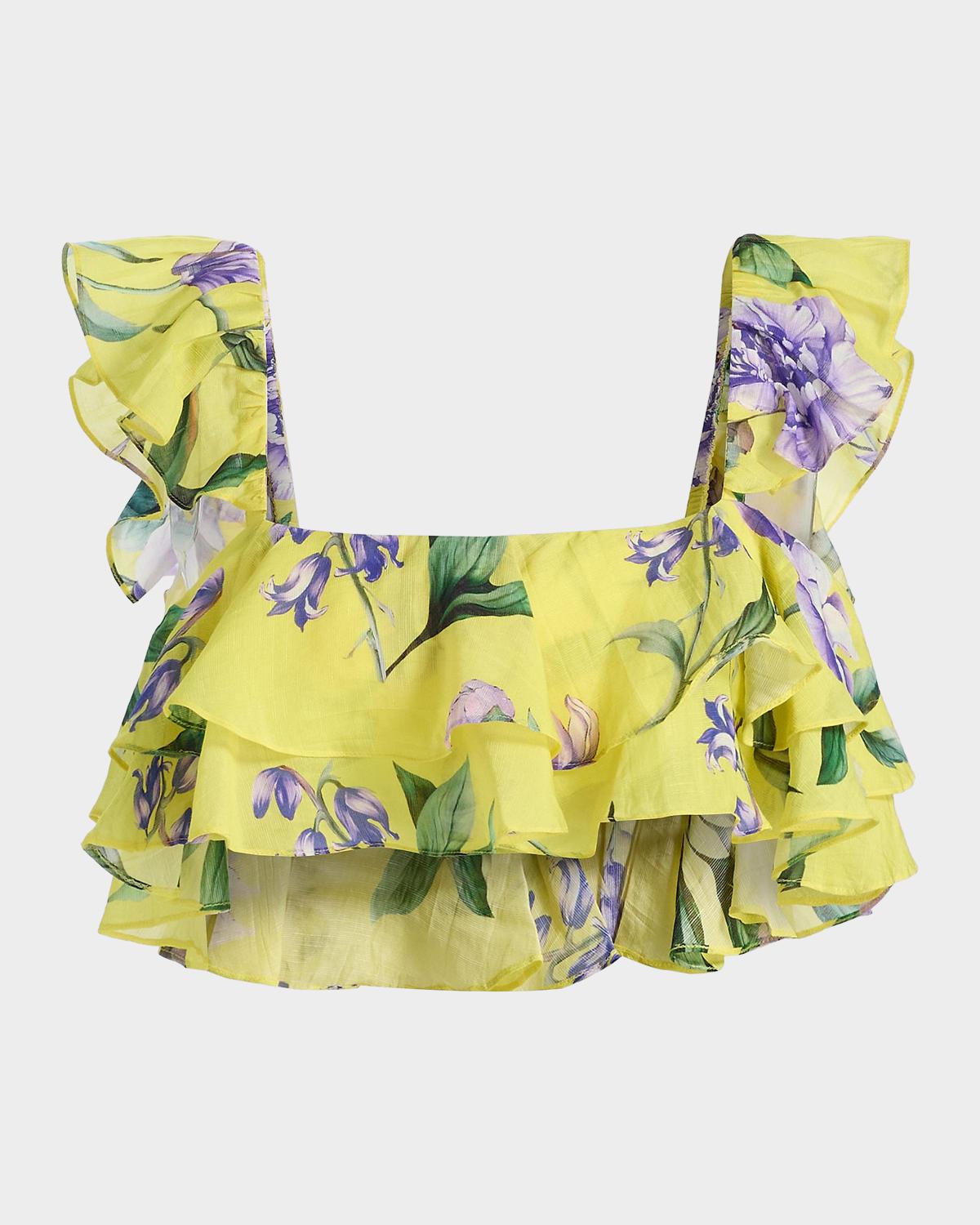 Hemant & Nandita Ruffled Floral Linen-Blend Top
