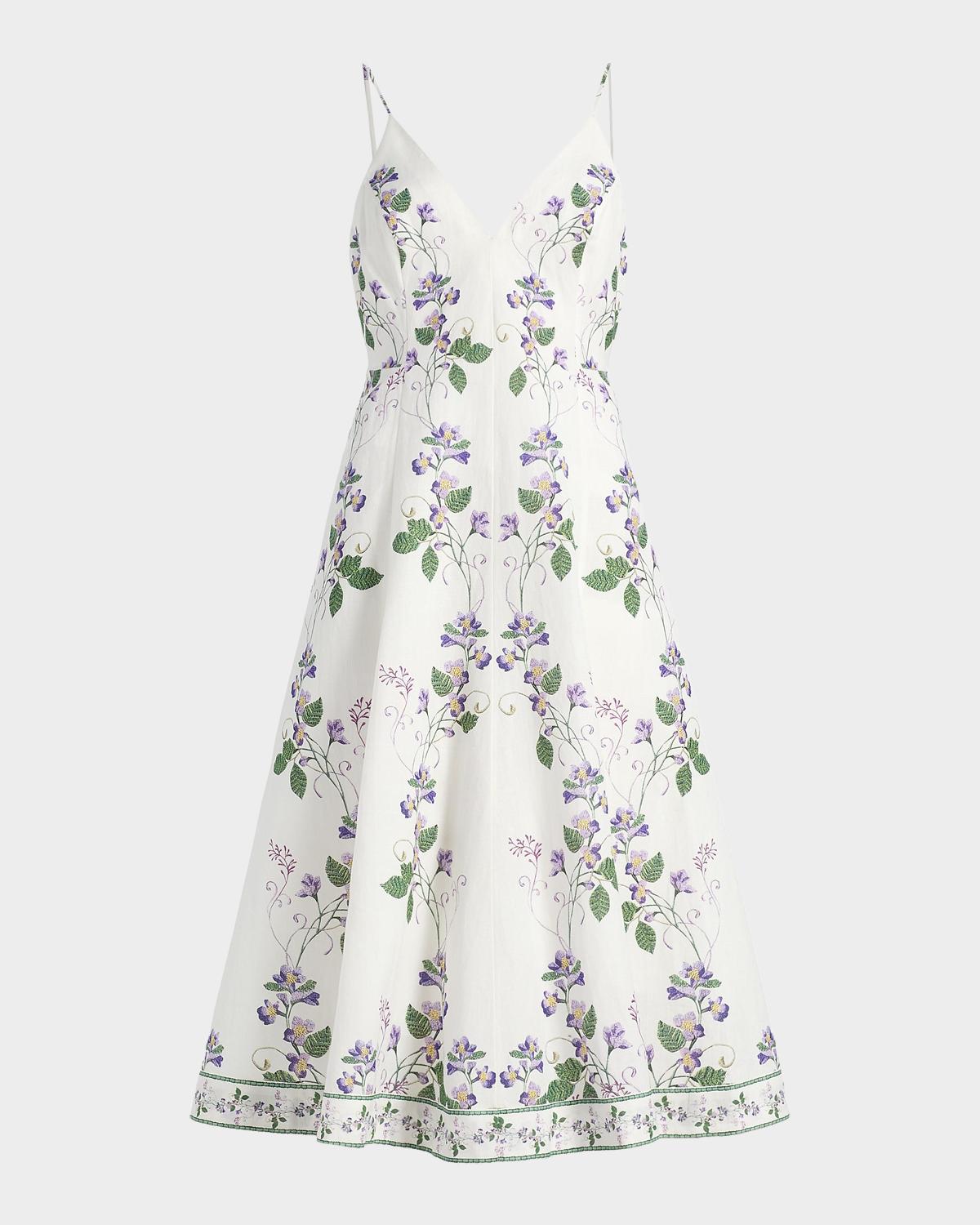 Hemant & Nandita Floral Linen-Cotton A-Line Midi Dress