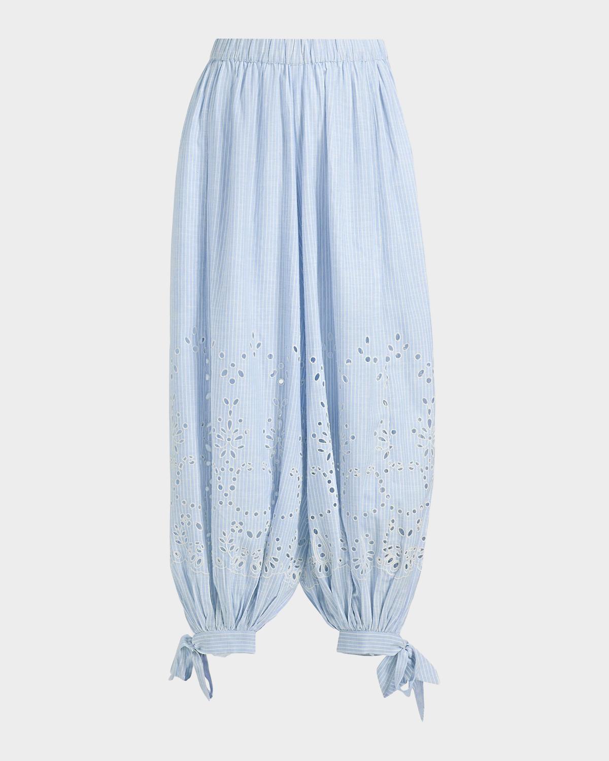 Hemant & Nandita Eyelet Striped Cotton-Blend Harem Pants