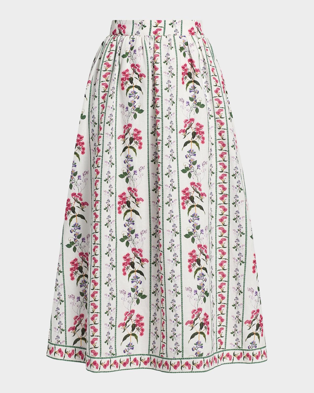 Hemant & Nandita Floral Linen-Cotton Midi Skirt