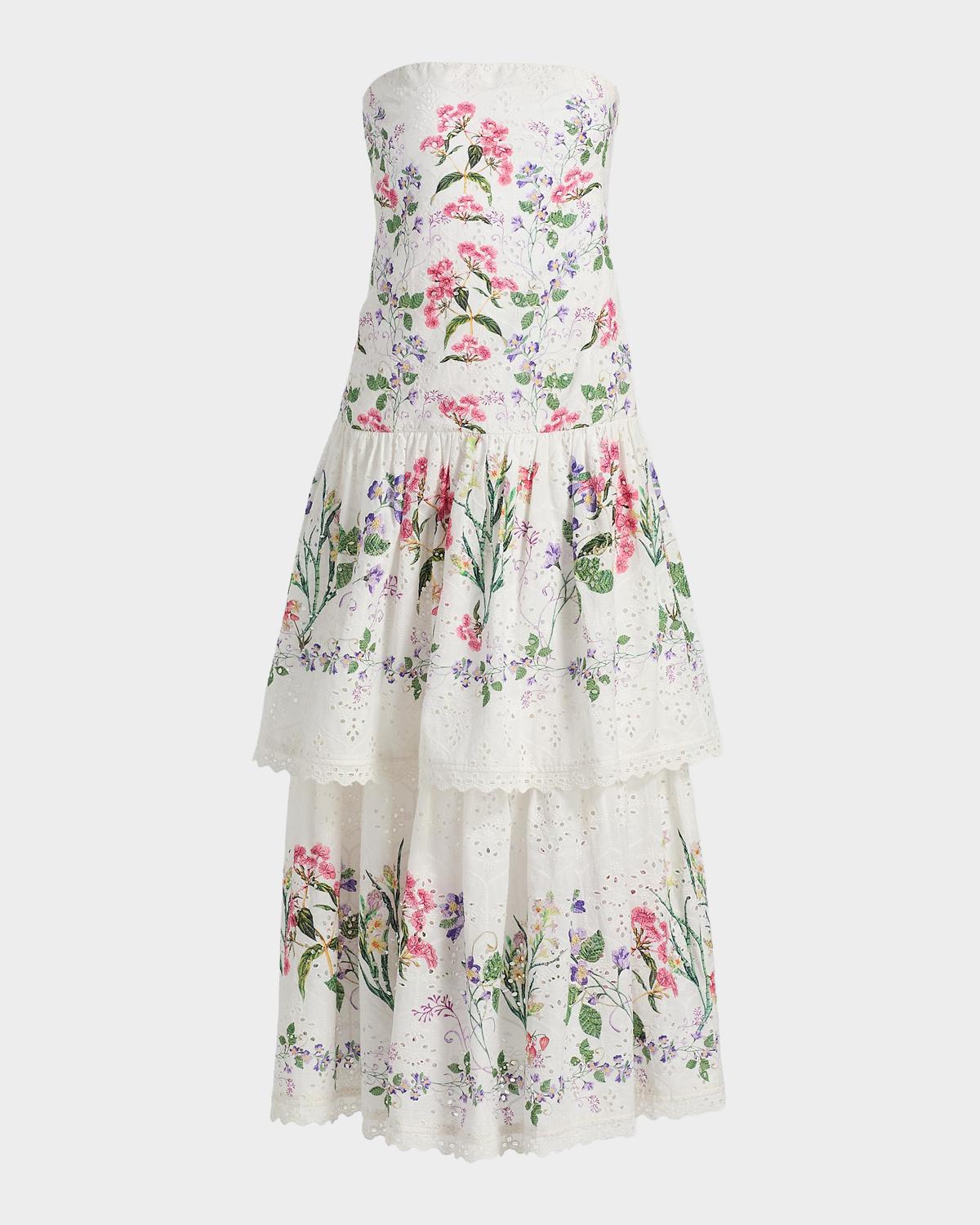 Hemant & Nandita Floral Cotton Tiered Strapless Maxi Dress