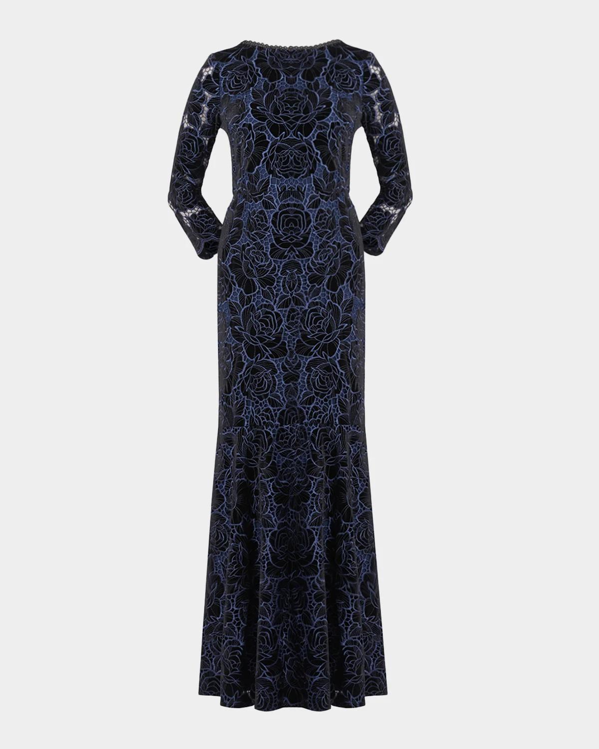 Shoshanna Brianna Floral Velvet Lace Mermaid Gown