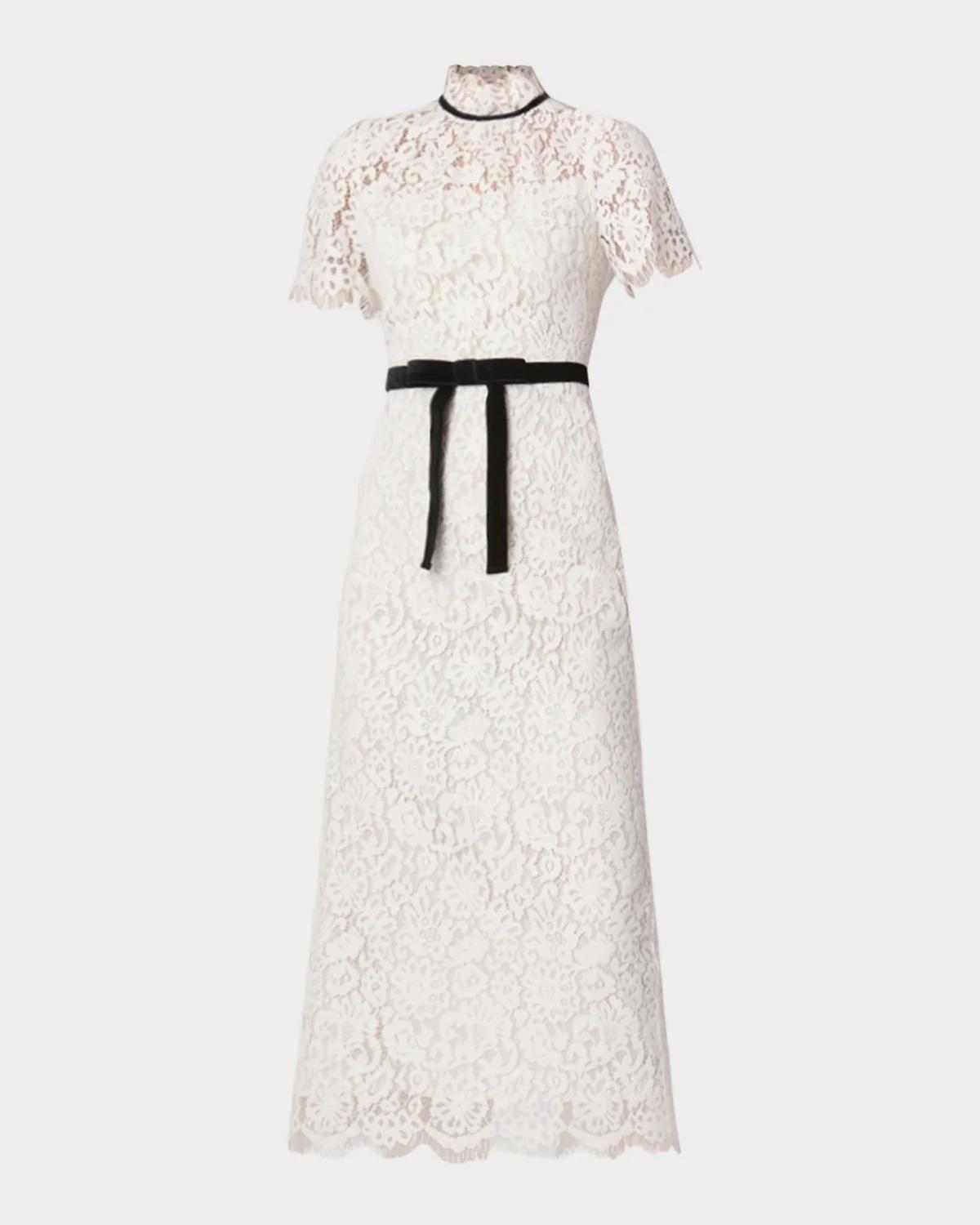 Shoshanna Elyse Floral Velvet Lace Midi Dress
