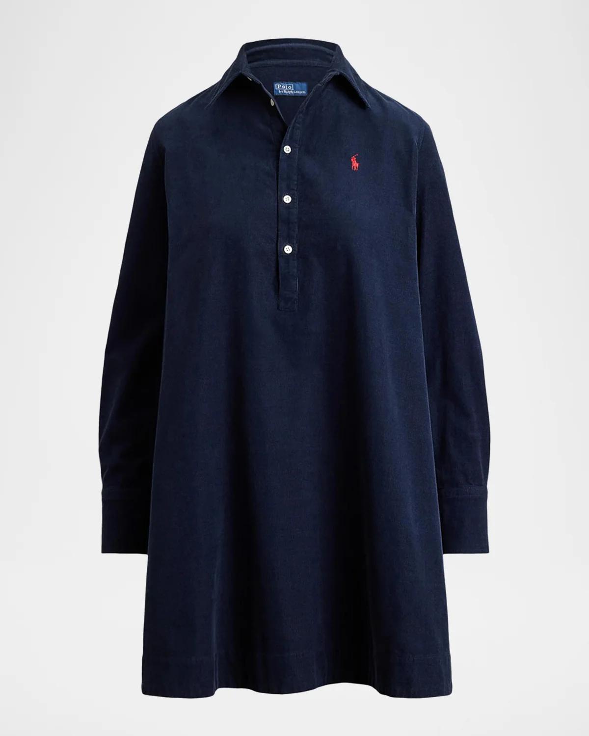 Polo Ralph Lauren Women's Corduroy Pleated Shirt Dress - Navy