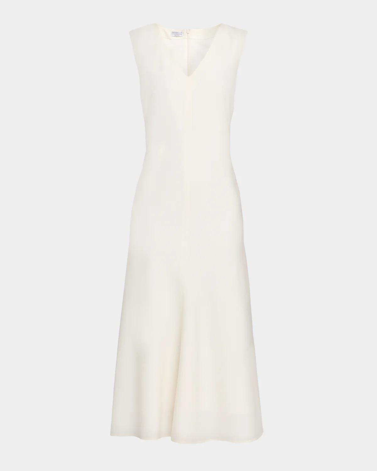 Brunello Cucinelli Sleeveless Fluid Stretch Wool Midi Dress In Panama