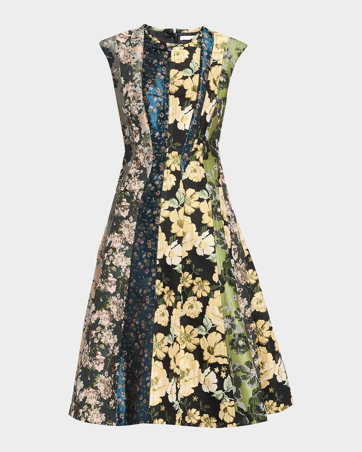 Jason Wu Collection Mixed Floral Silk Jacquard Patchwork Midi Dress