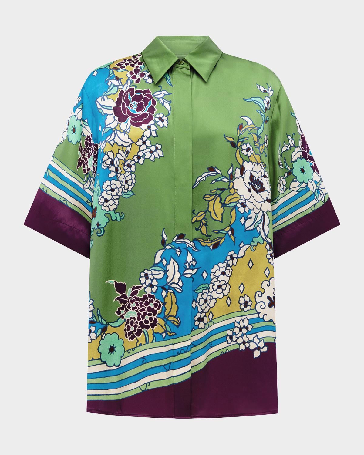 ALÉMAIS Nanci Back-Slit Floral Silk Shirt