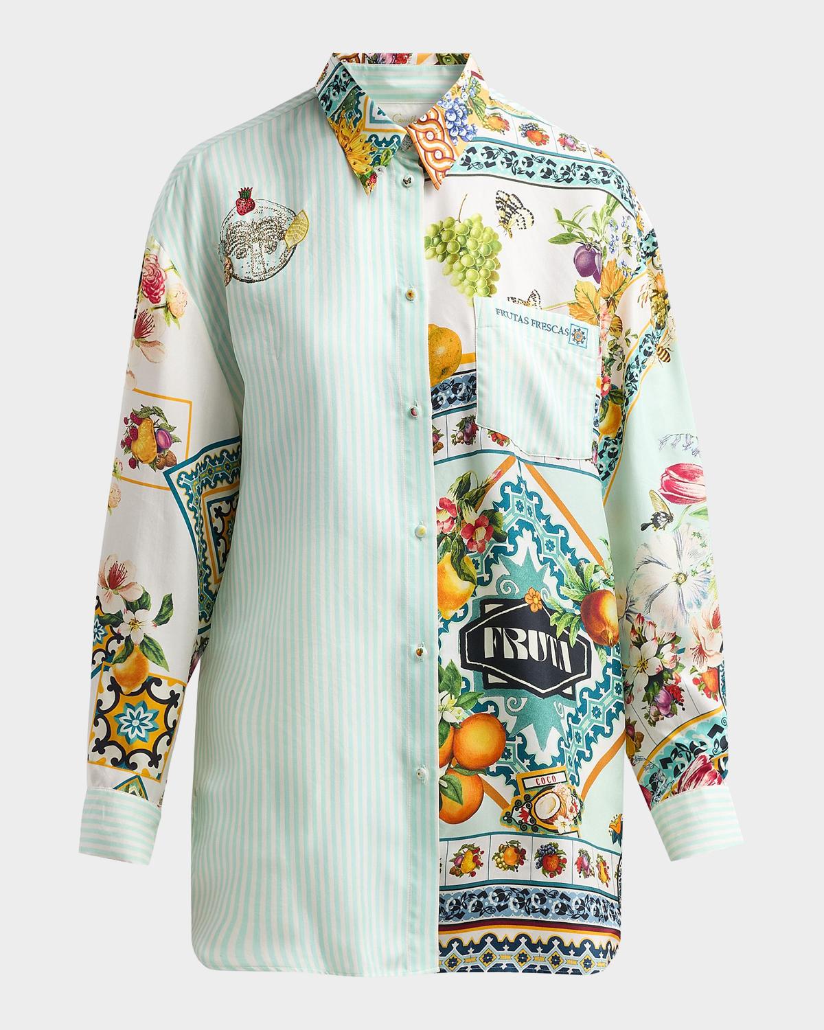 Camilla Magic Of The Mercado Striped Printed Silk Shirt