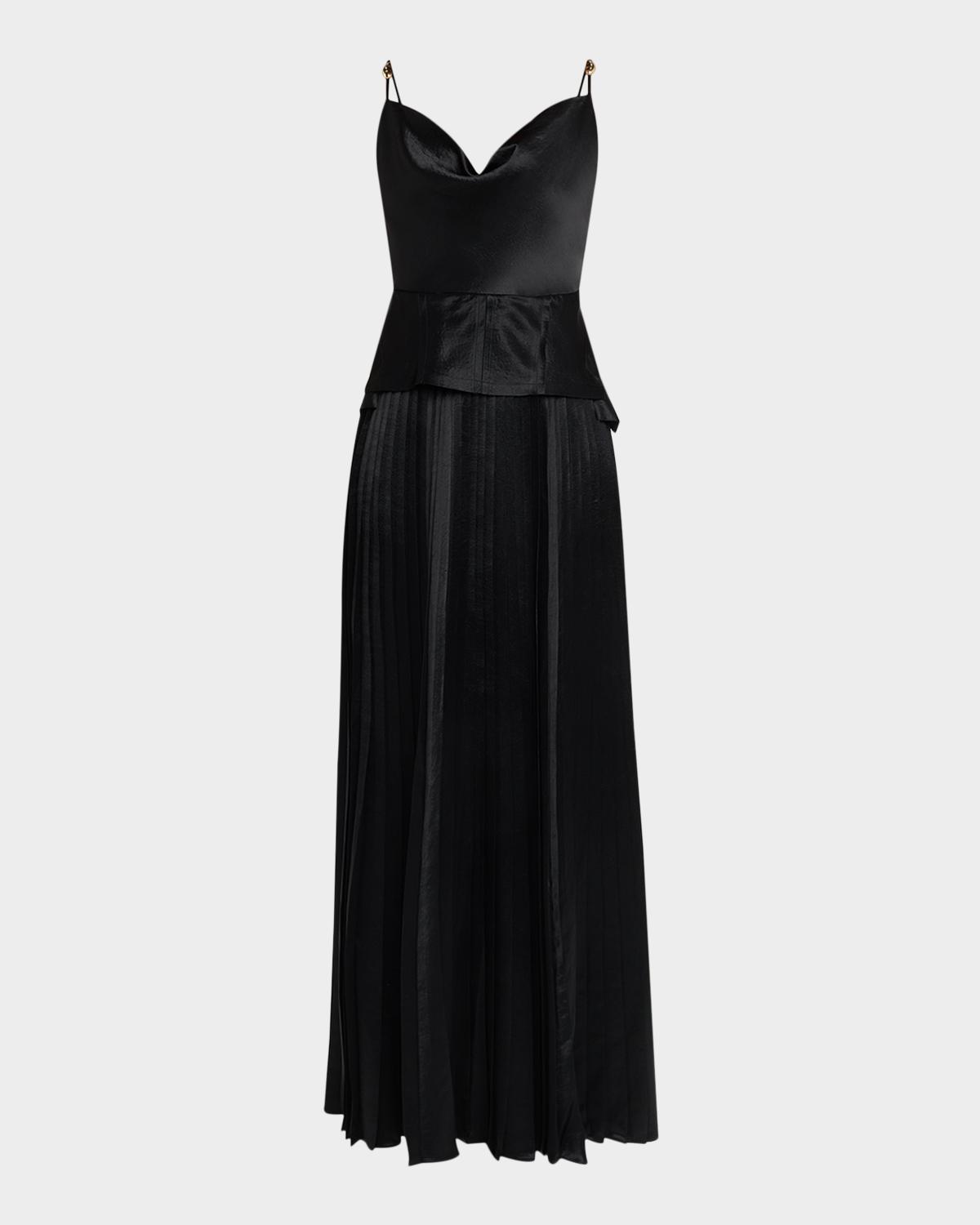 Jason Wu Collection Cowl-Neck Pleated Satin Peplum Gown
