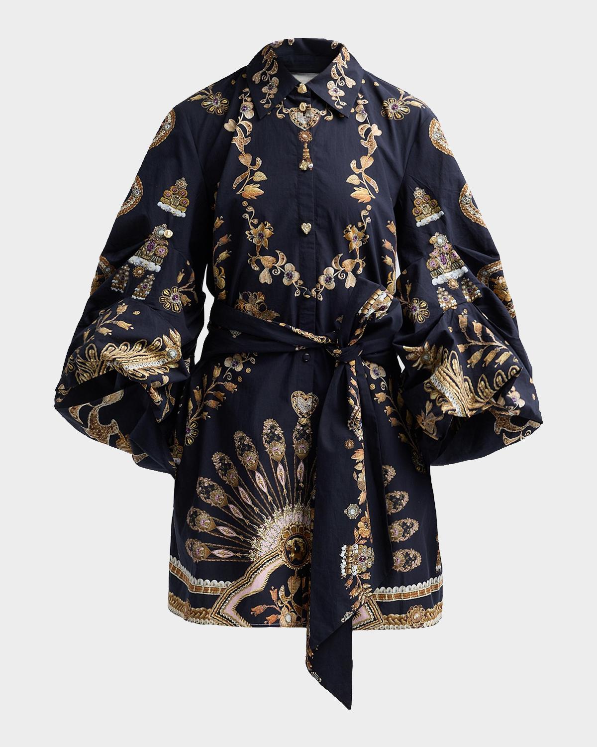 Camilla Taurus Rising Embellished Cotton Mini Shirtdress