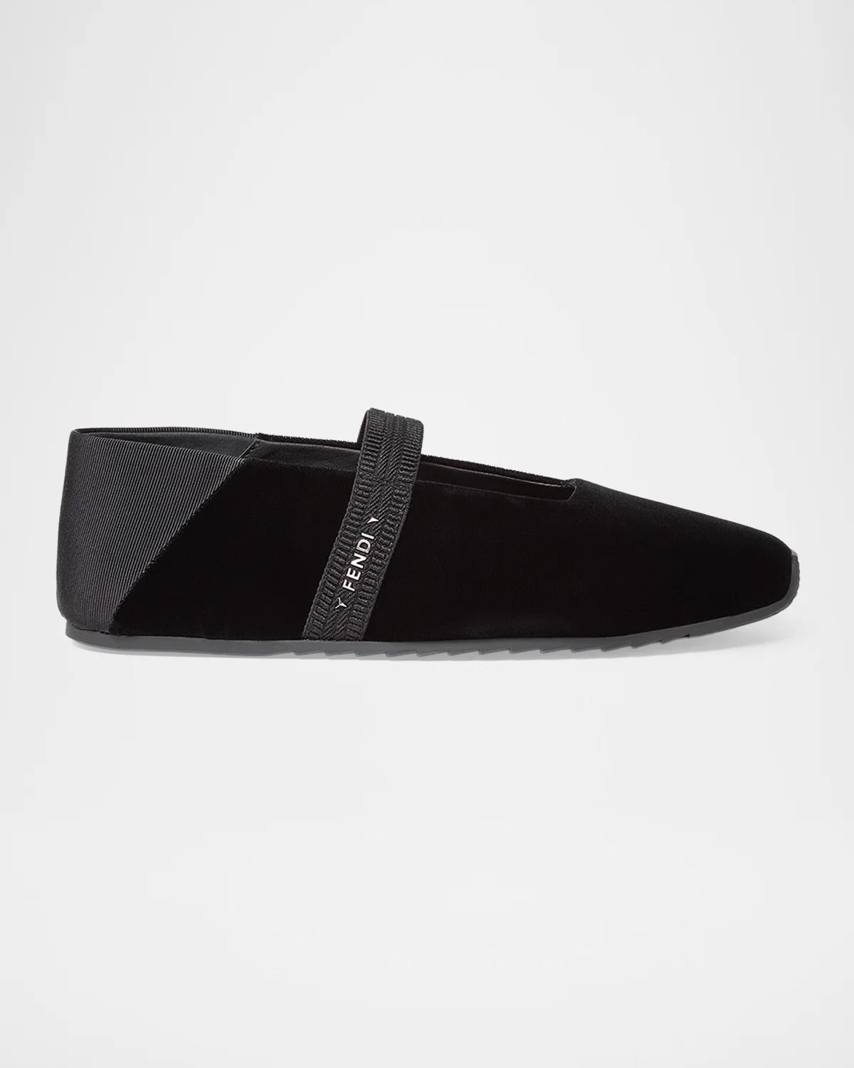 Fendi Velvet Grosgrain Mary Jane Ballerina Flats