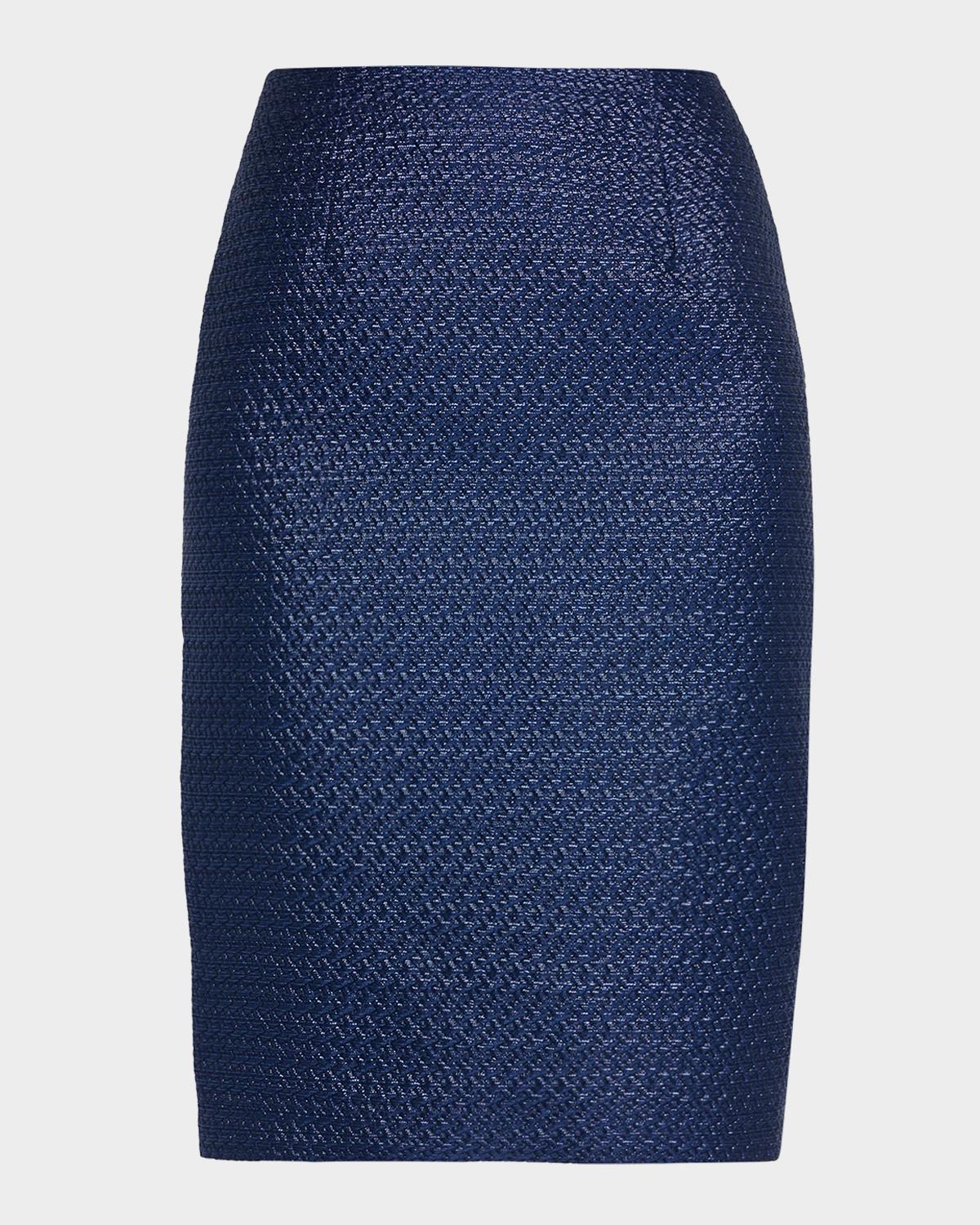 Rickie Freeman for Teri Jon Metallic Basketweave Jacquard Pencil Skirt