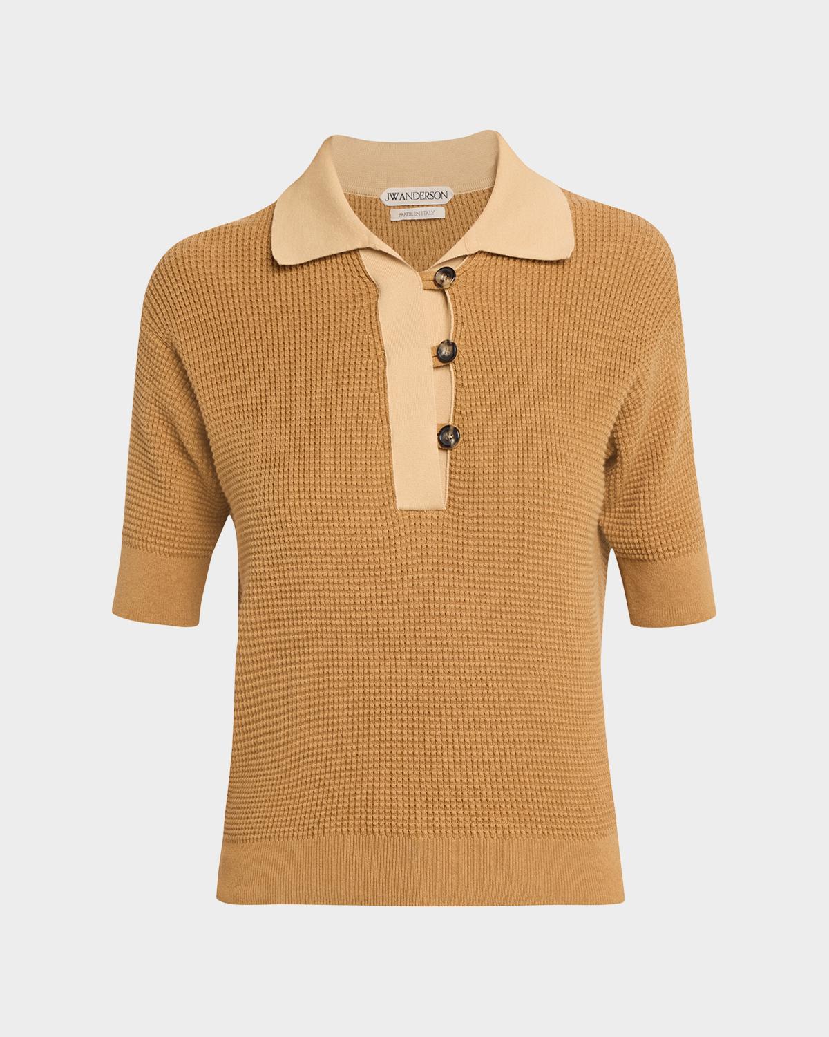 JW Anderson Short-Sleeve Textured Knit Polo Sweater