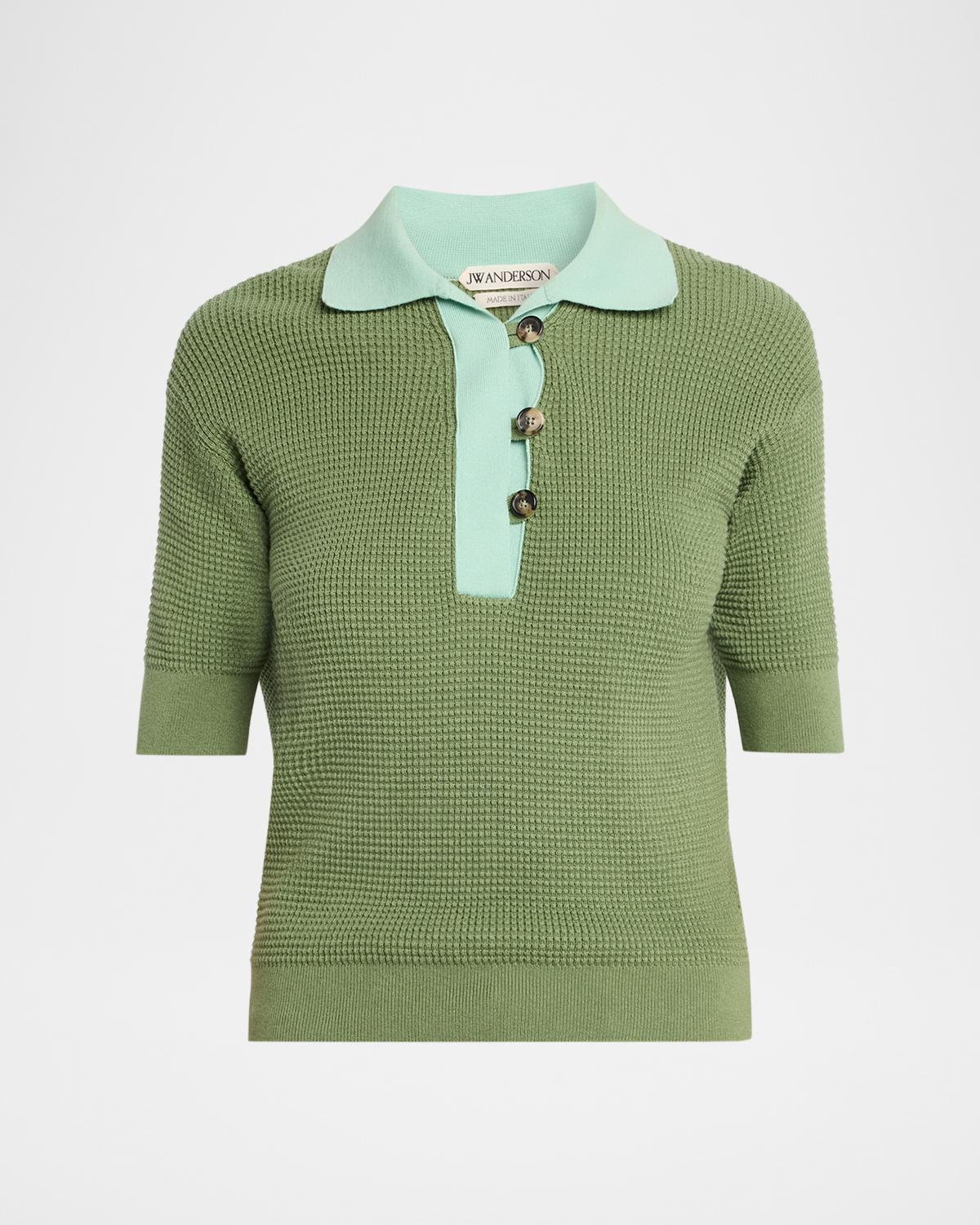 JW Anderson Short-Sleeve Textured Knit Polo Sweater