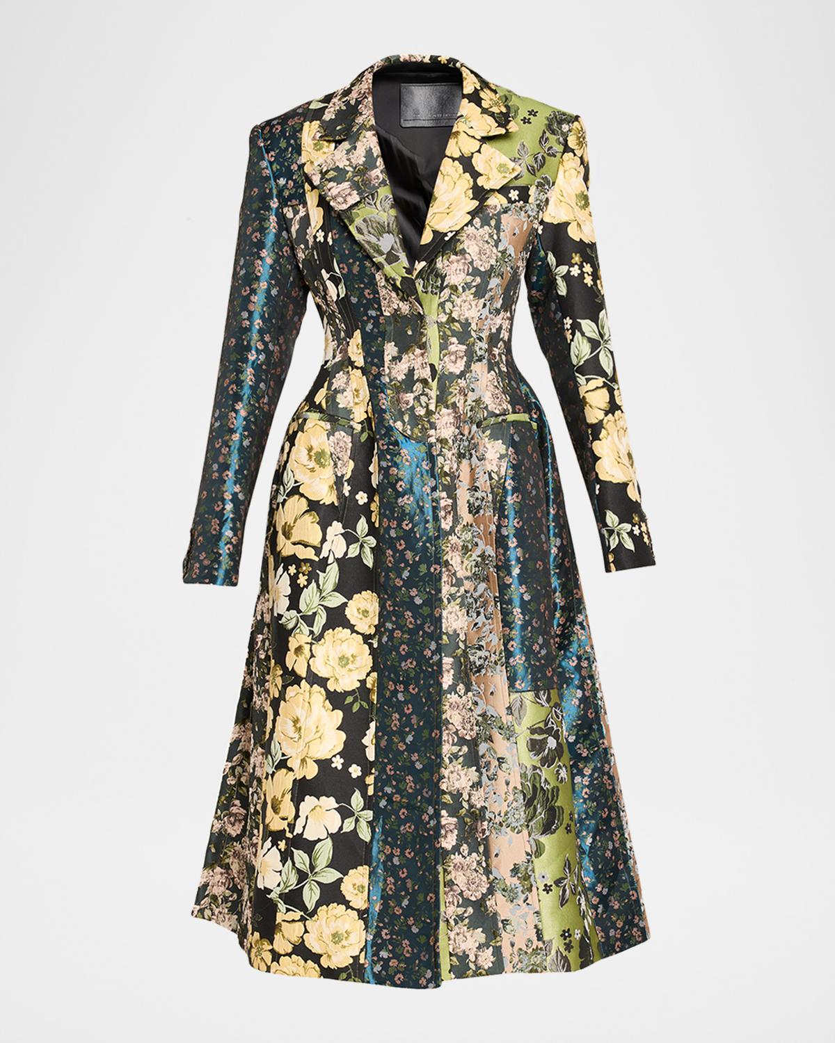 Jason Wu Collection Patchwork Floral Jacquard A-Line Long Jacket