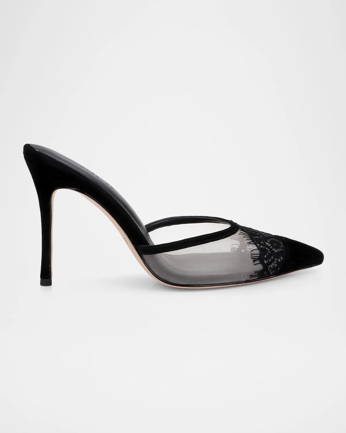 L 'AGENCE 95mm Semois Mesh Suede Mule Pumps