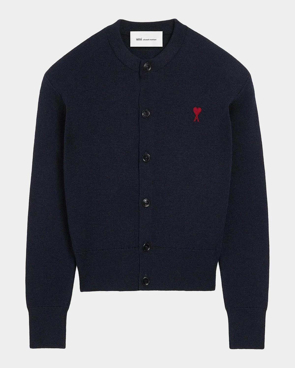 Ami Paris Ami De Coeur Embroidered Wool Crewneck Cardigan
