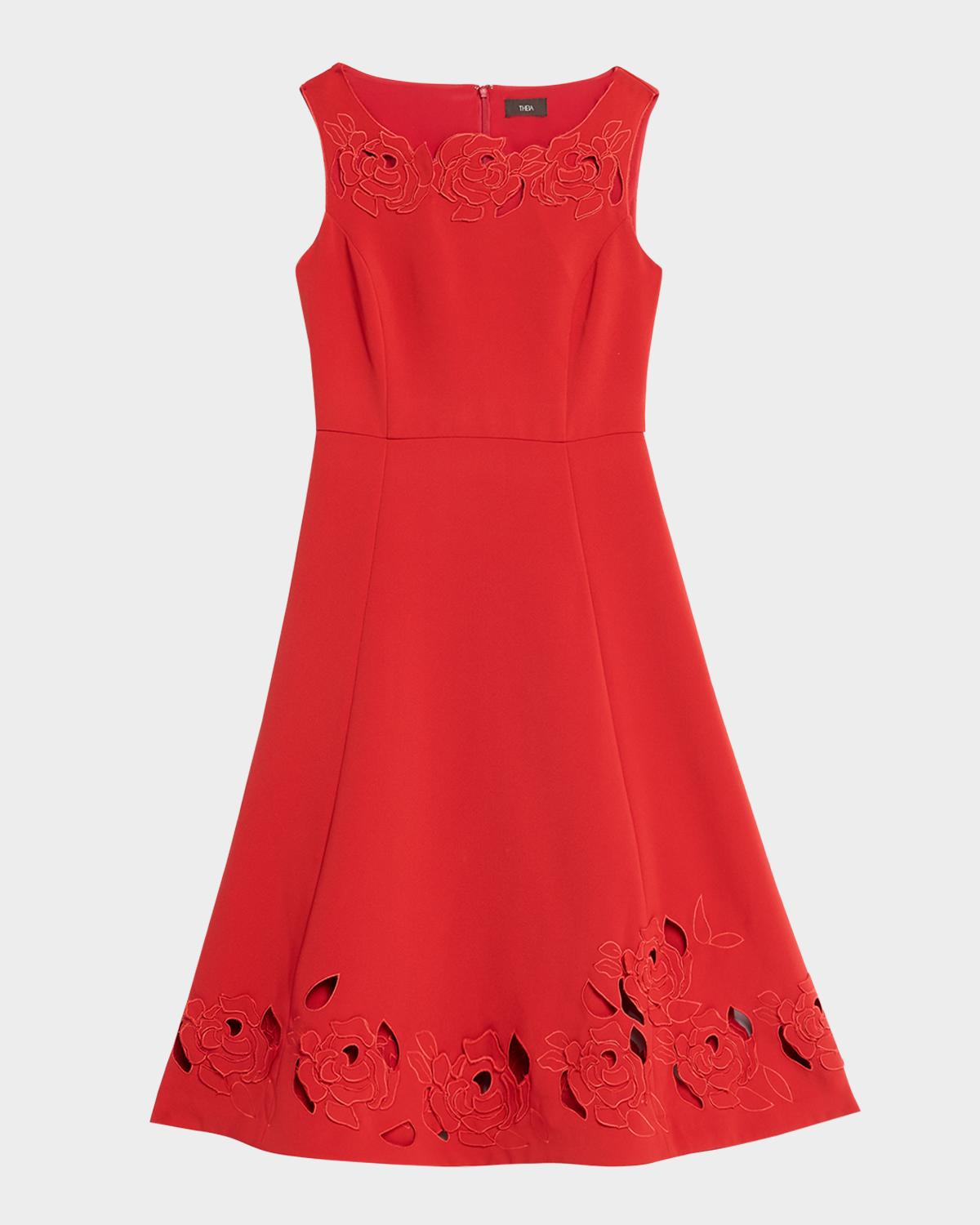 Cynthia Rowley Christabel Embroidered Cutout Midi Dress In Crimson Bl