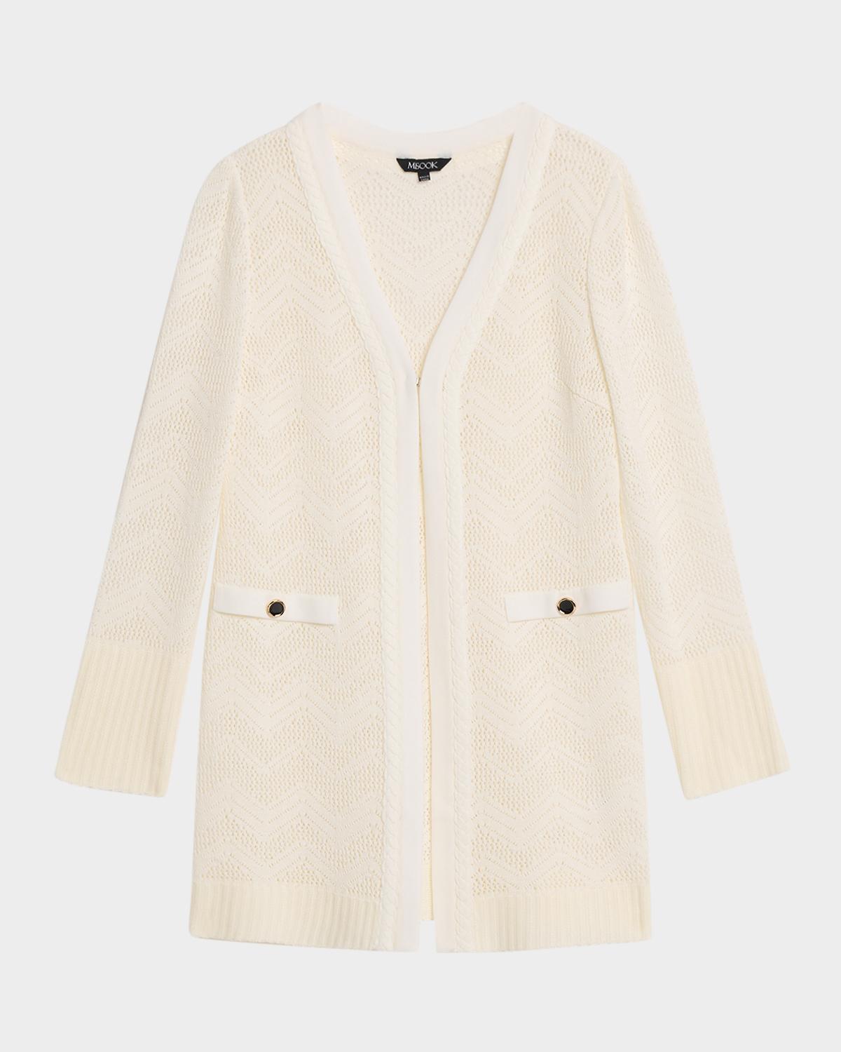 Misook Heritage Pointelle Braided Trim Knit Cardigan