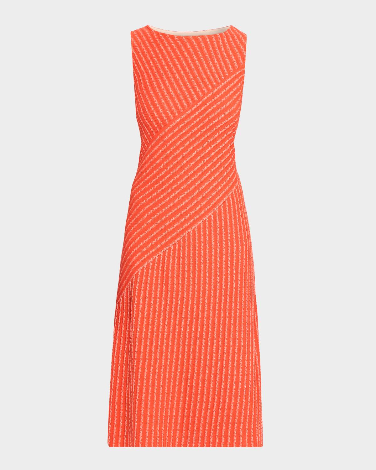 Misook Striped Boat-Neck Midi Dress