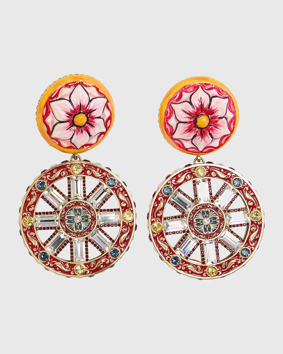 Carretto Clip-On Drop Earrings with Resin and Glass Stones