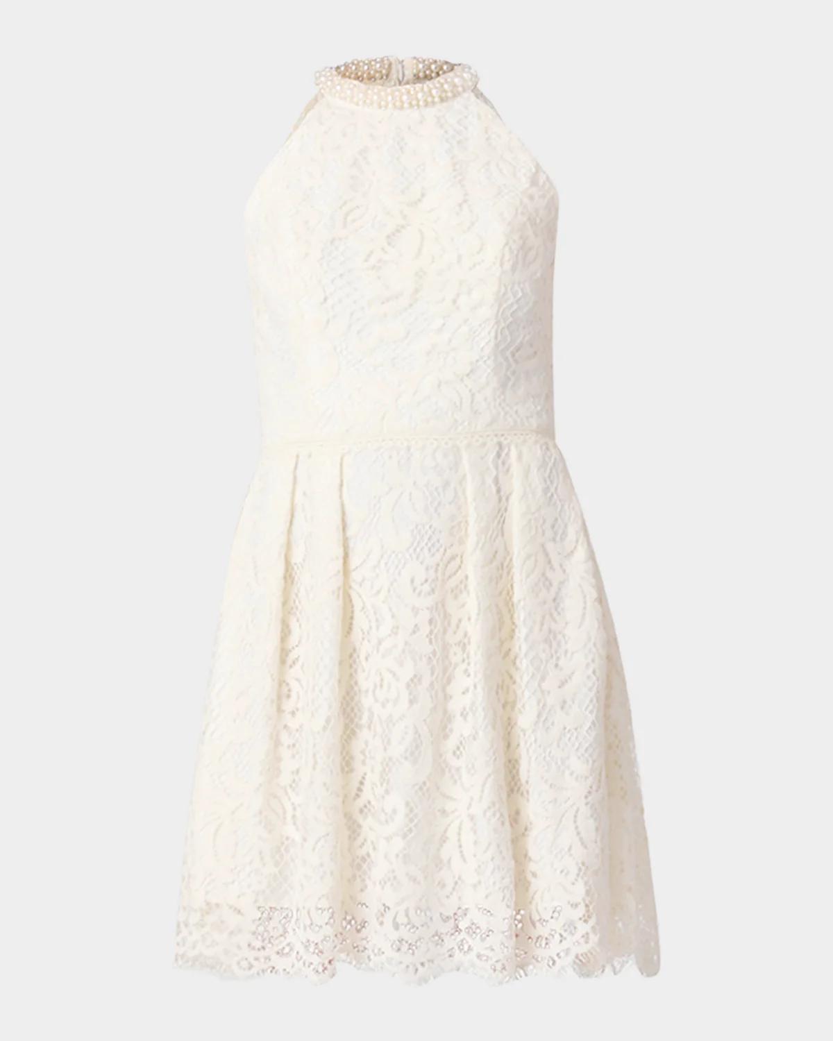 Shoshanna Cooper Lace Embellished-Neck Mini Dress