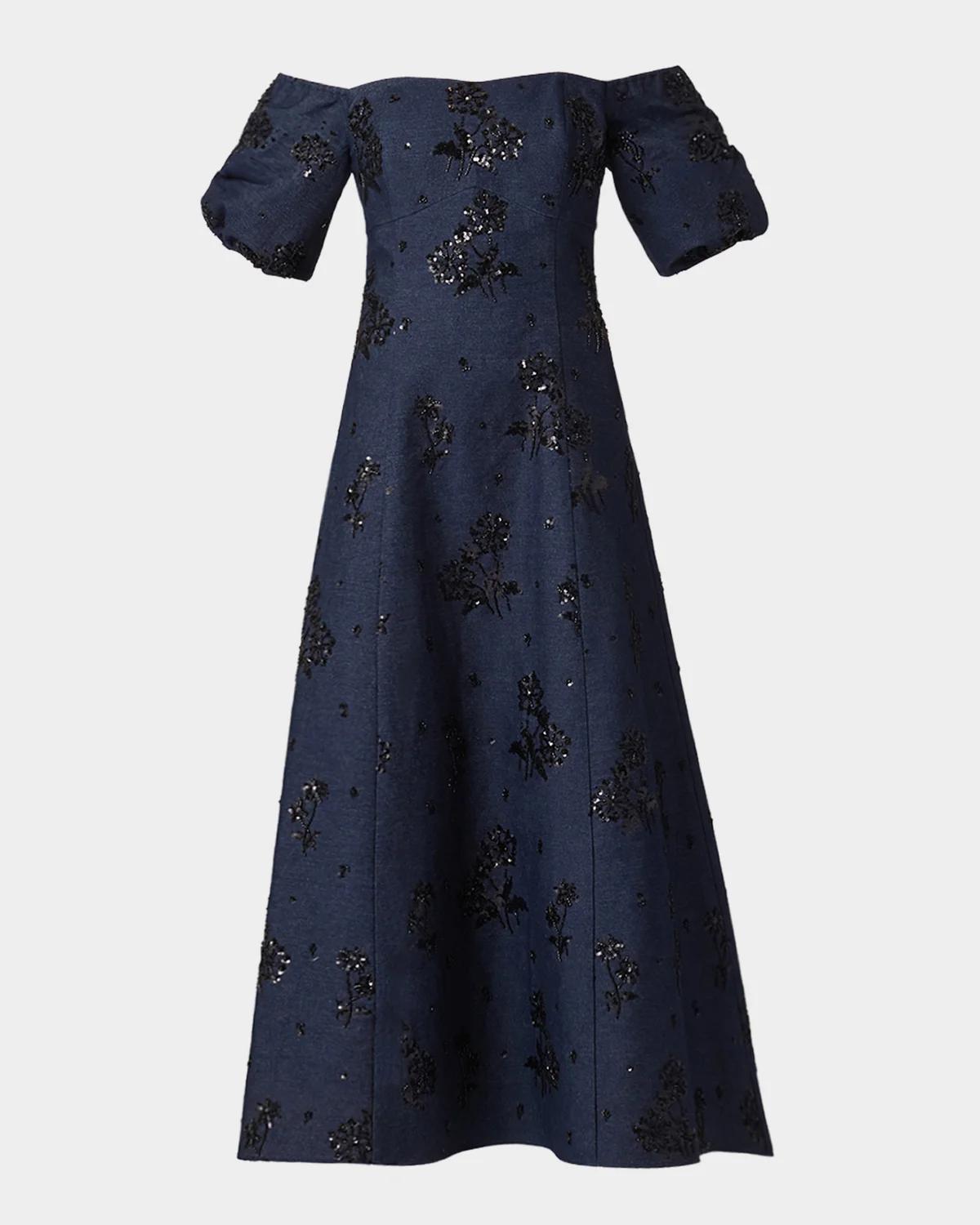 Shoshanna Mona Sequined Denim Off-the-Shoulder Dress