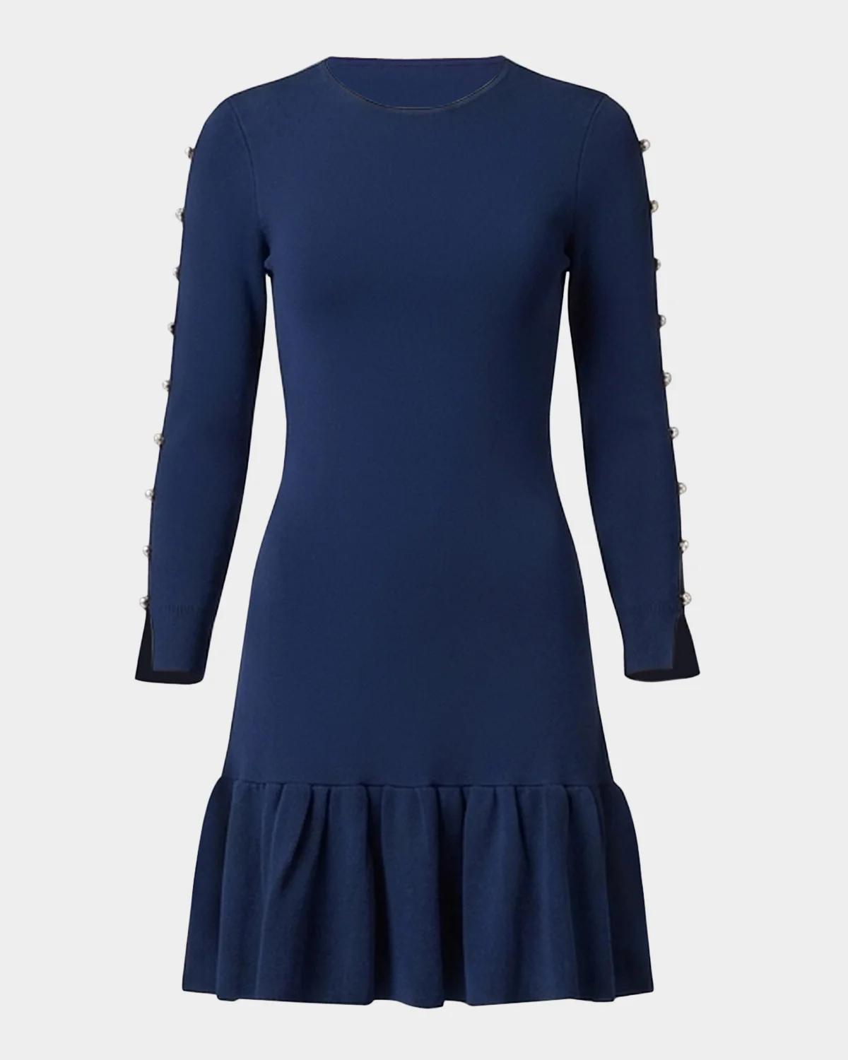 Shoshanna Jace Embellished Slit-Sleeve Mini Dress