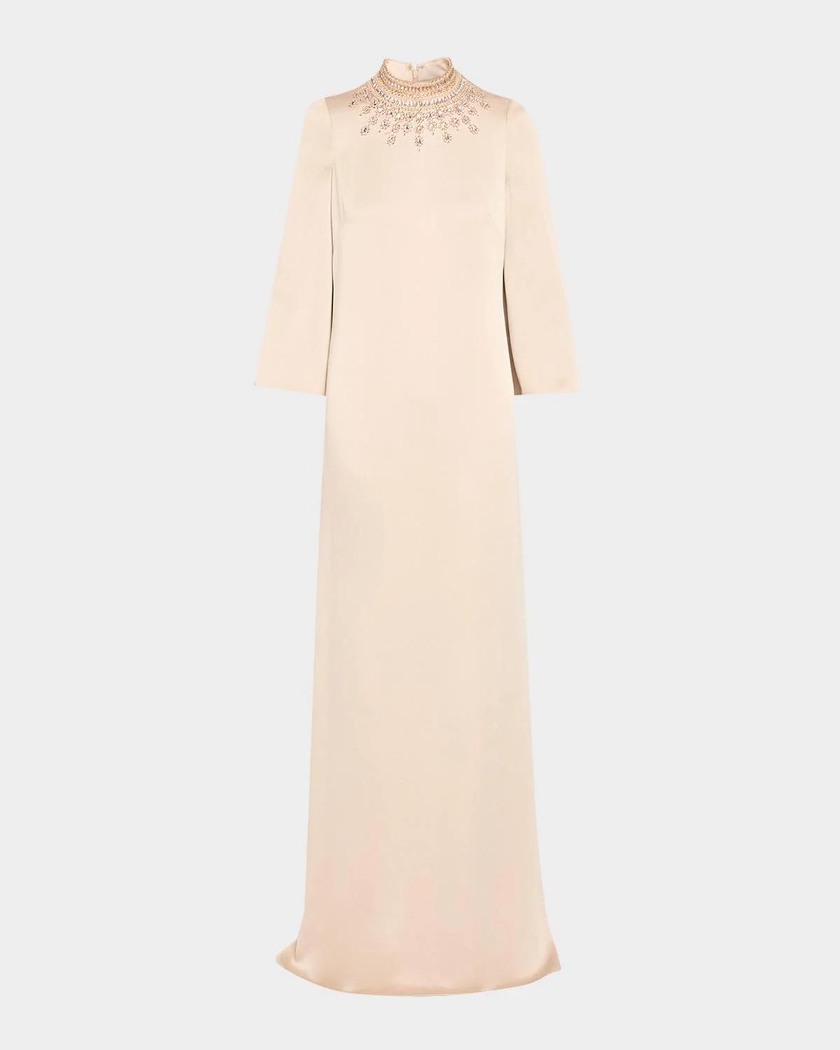 Rickie Freeman For Teri Jon Embellished Collar Satin Gown In Gold
