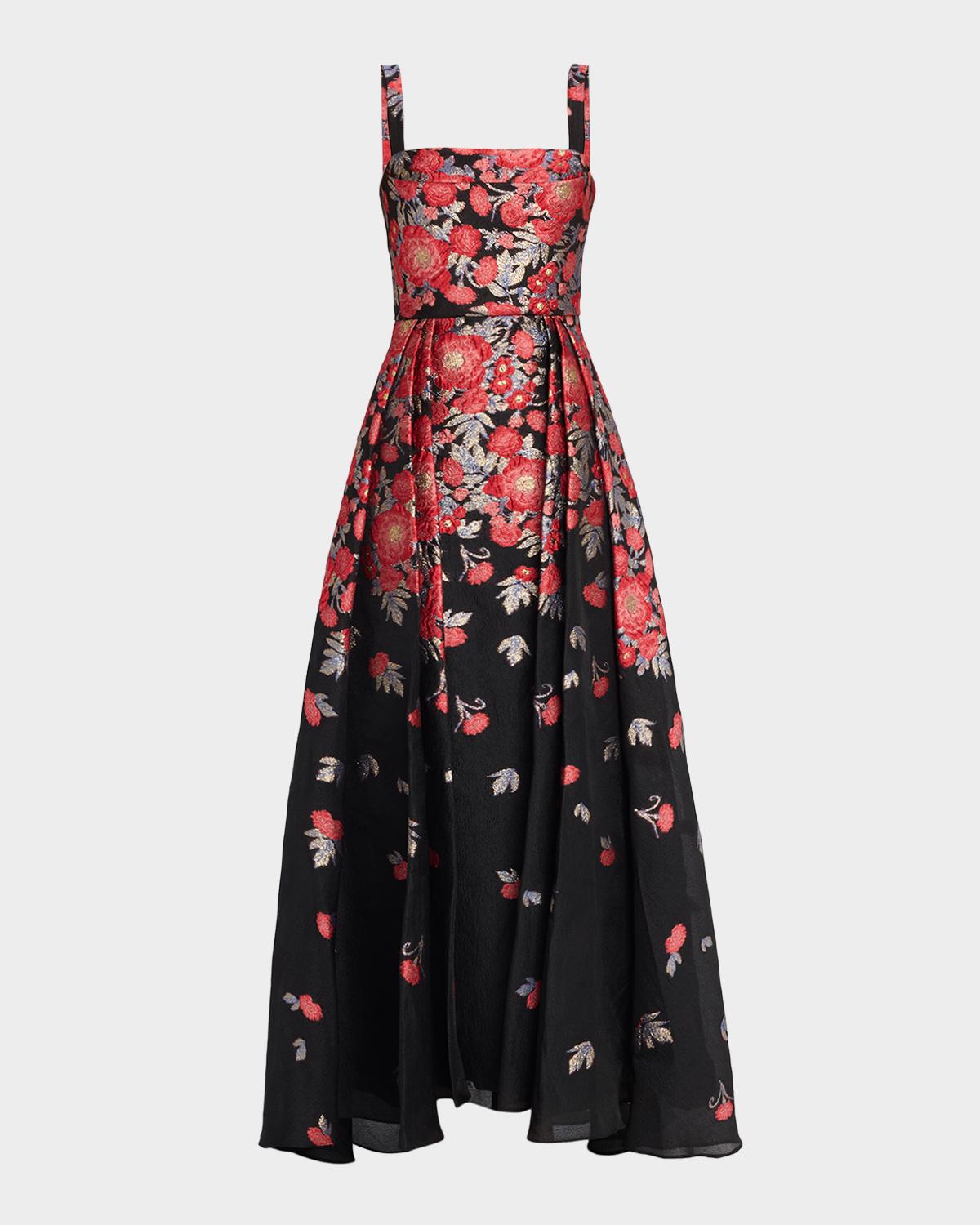 Theia Ginevra Floral Jacquard Maxi Dress