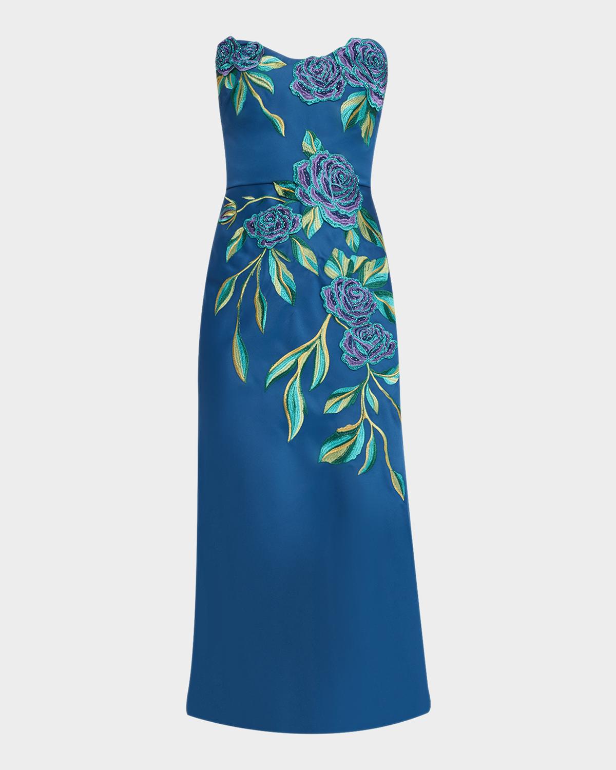 Cynthia Rowley Emmeline Embroidered Strapless Midi Dress In Shadow Pet