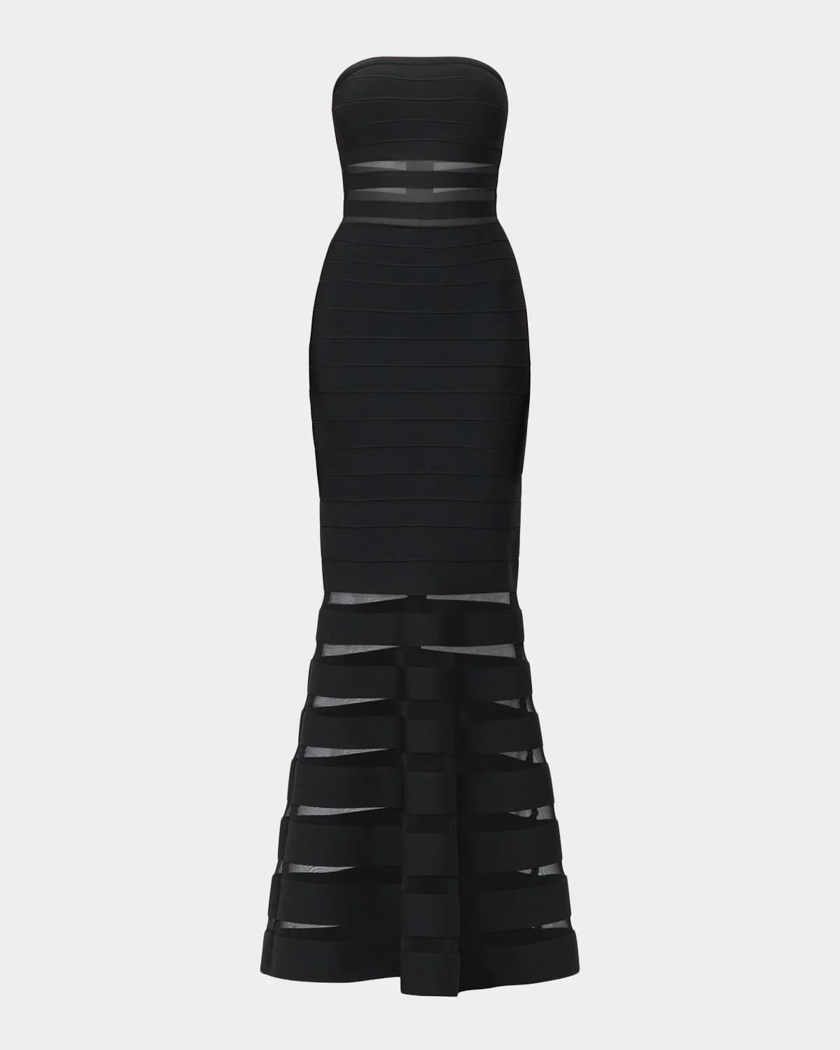 Herve Leger The Kate Strapless Mermaid-hem Gown In Black-001