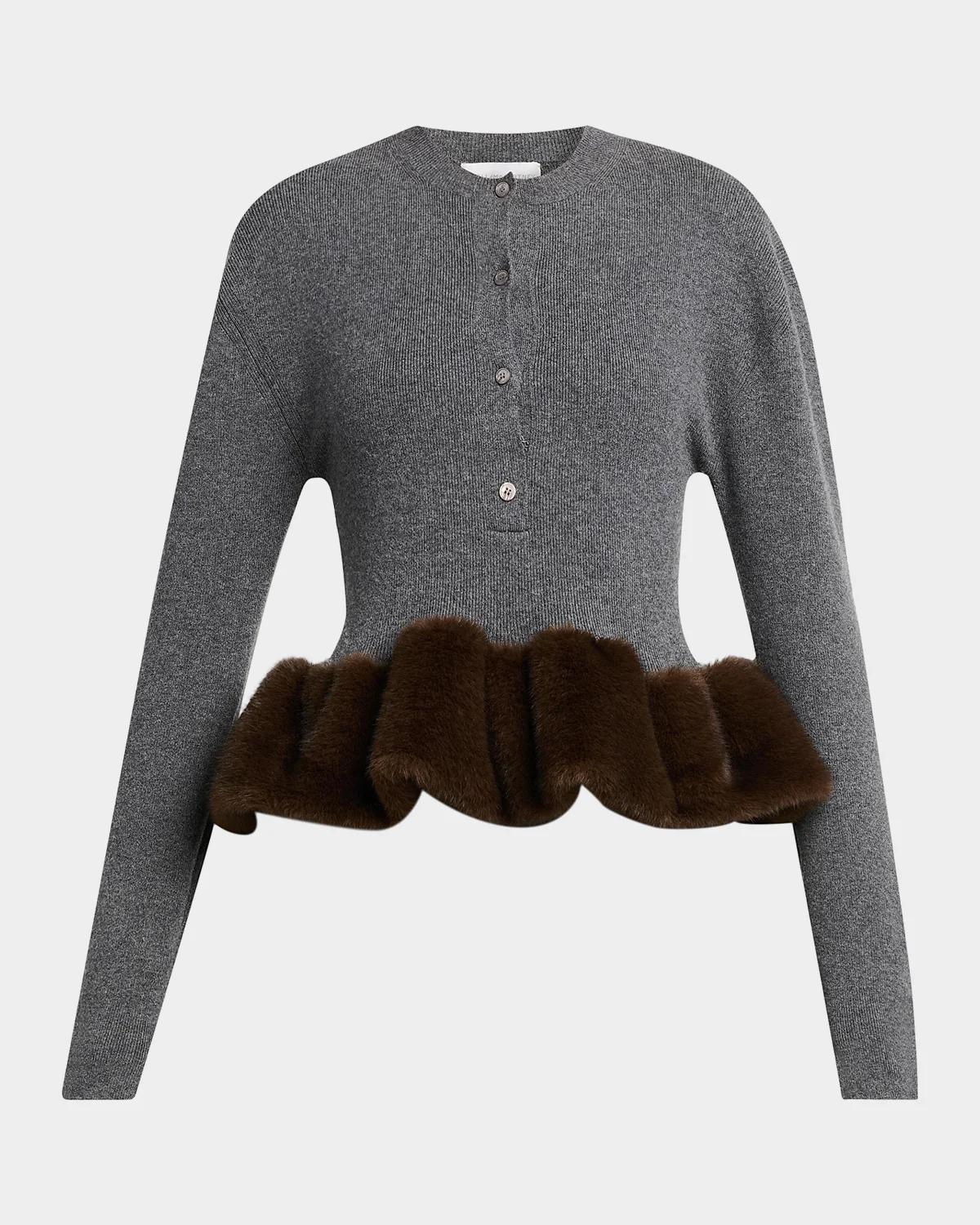 Stella McCartney Faux Fur Trim Wool Crewneck Sweater