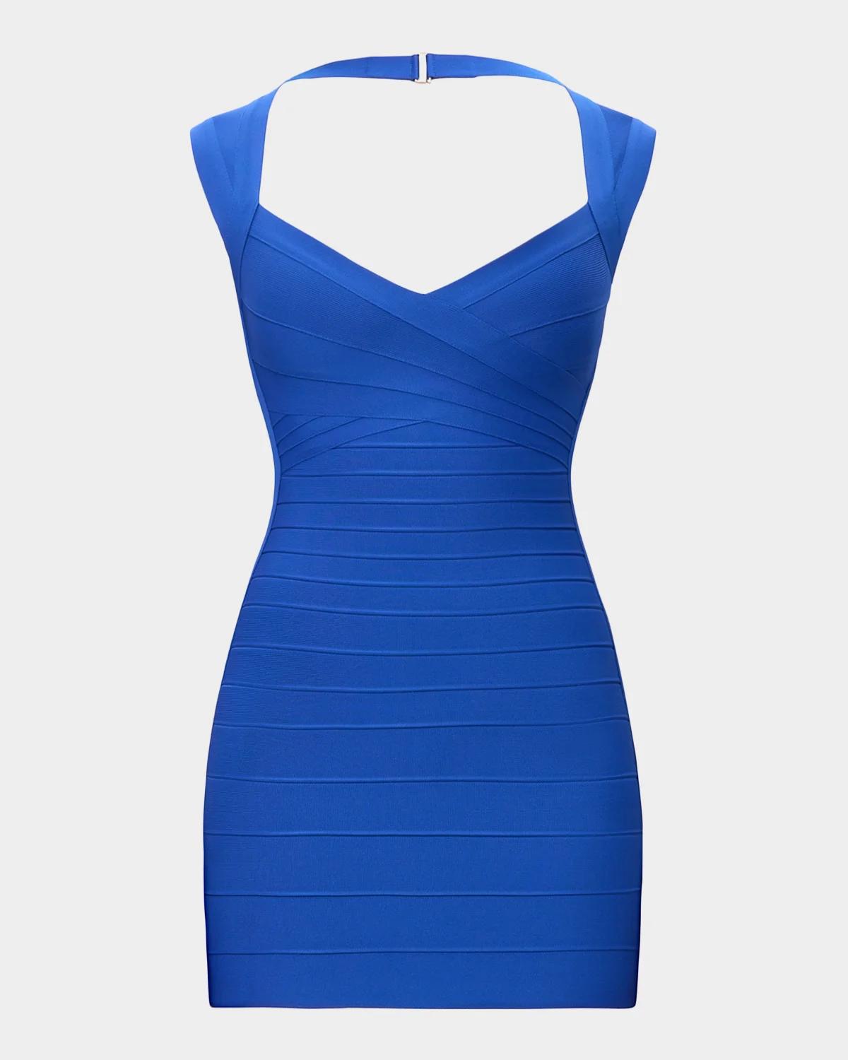 Herve Leger The Jamie Halter Mini Dress In Bright Blu