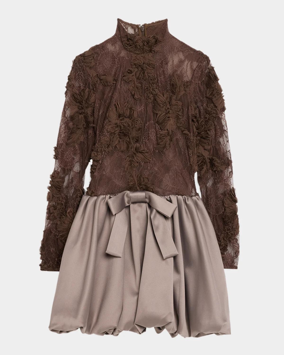 AKNVAS Jette Mixed-Media Lace Bubble Mini Dress