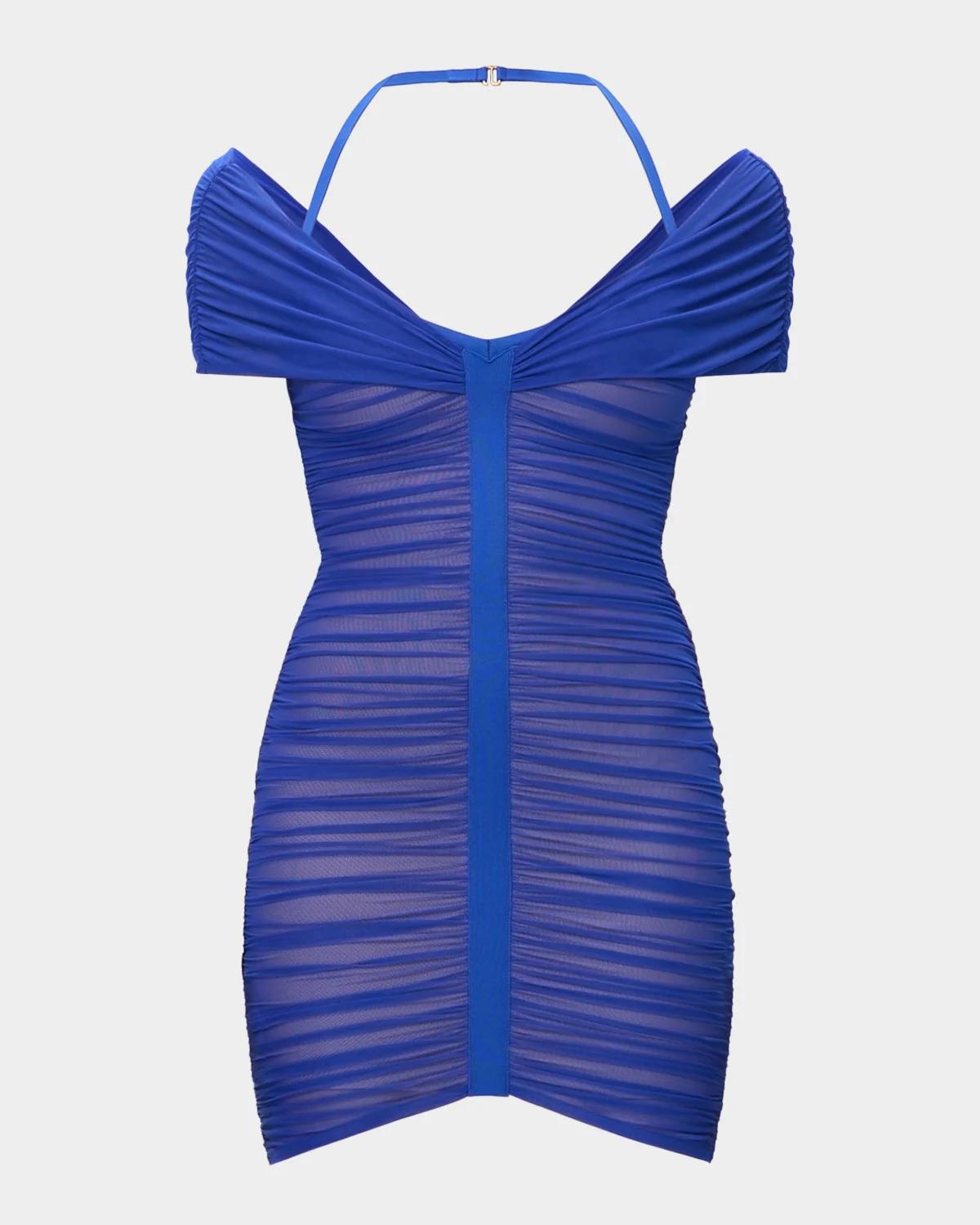 Hervé Léger The Linda Ruched Halter Mini Dress