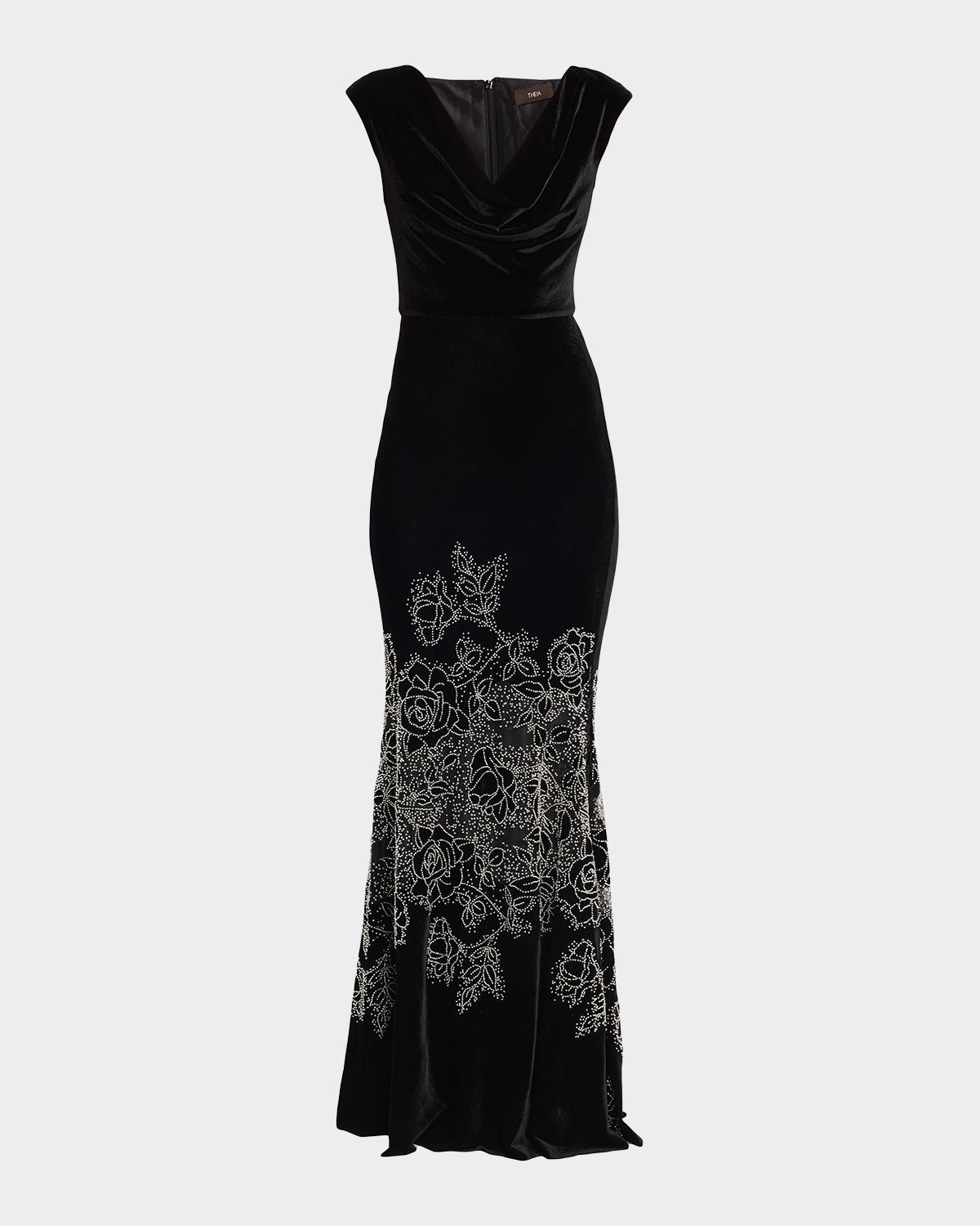 Theia Ophelia Beaded Velvet Gown