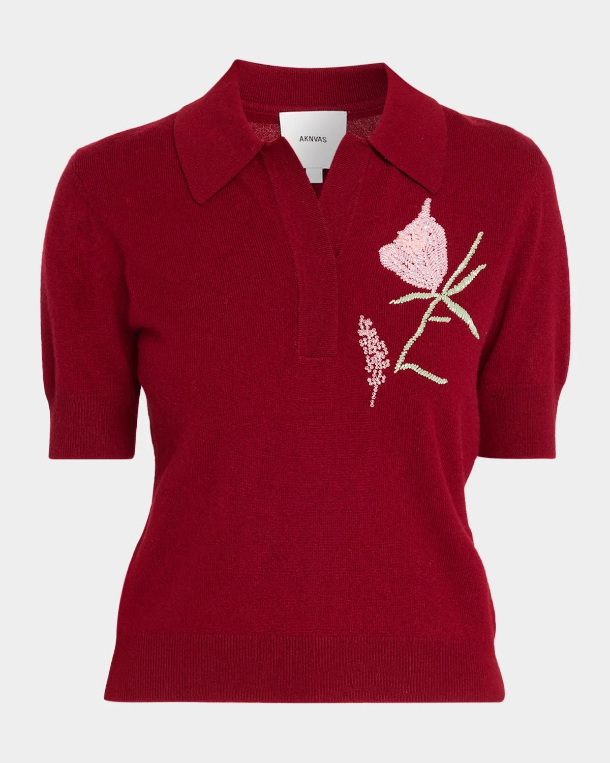 AKNVAS Ailey Embroidered Wool-Cashmere Polo Sweater